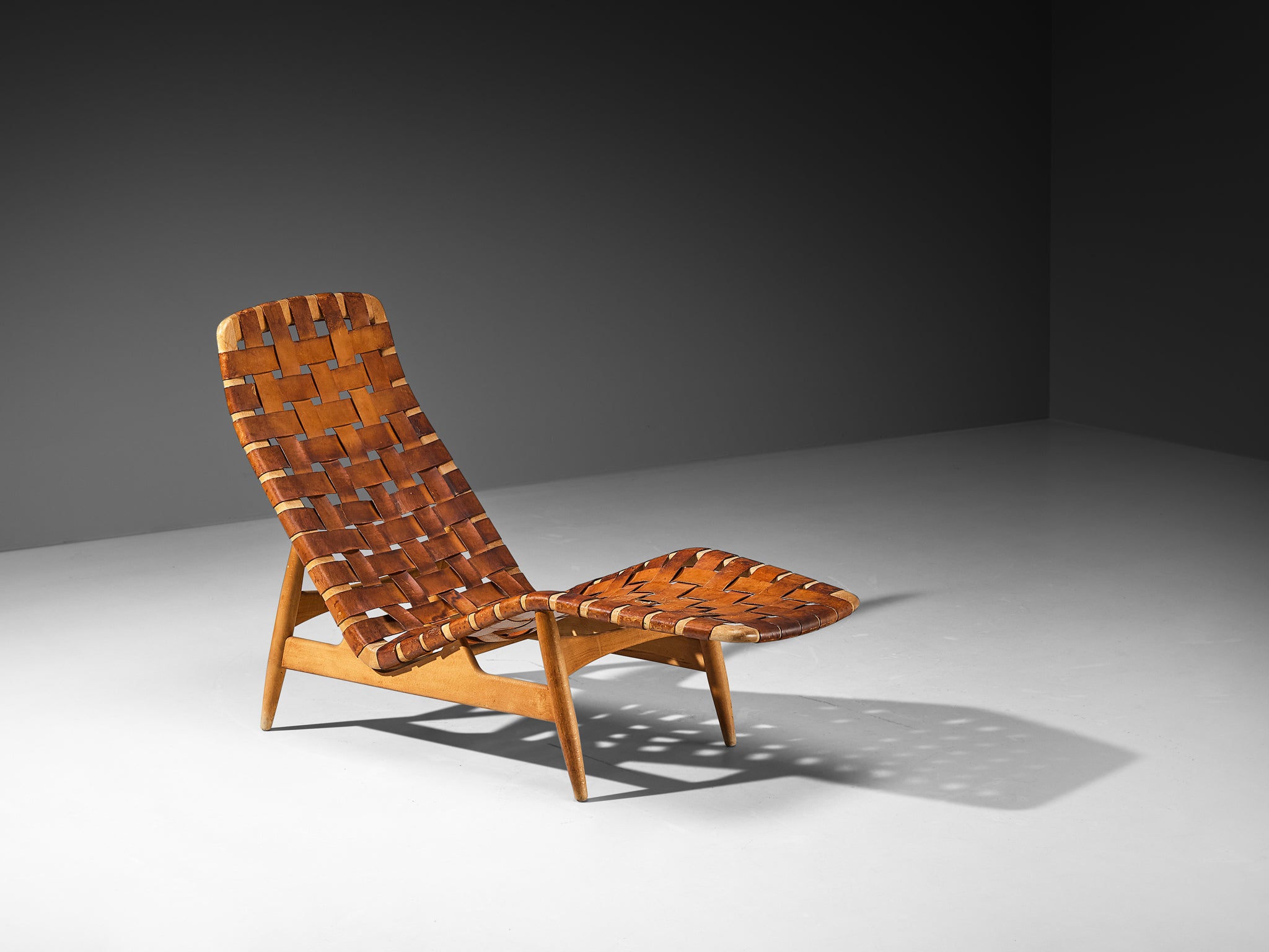 Arne Vodder for Bovirke Chaise Longue in Patinated Cognac Leather Seating Morentz