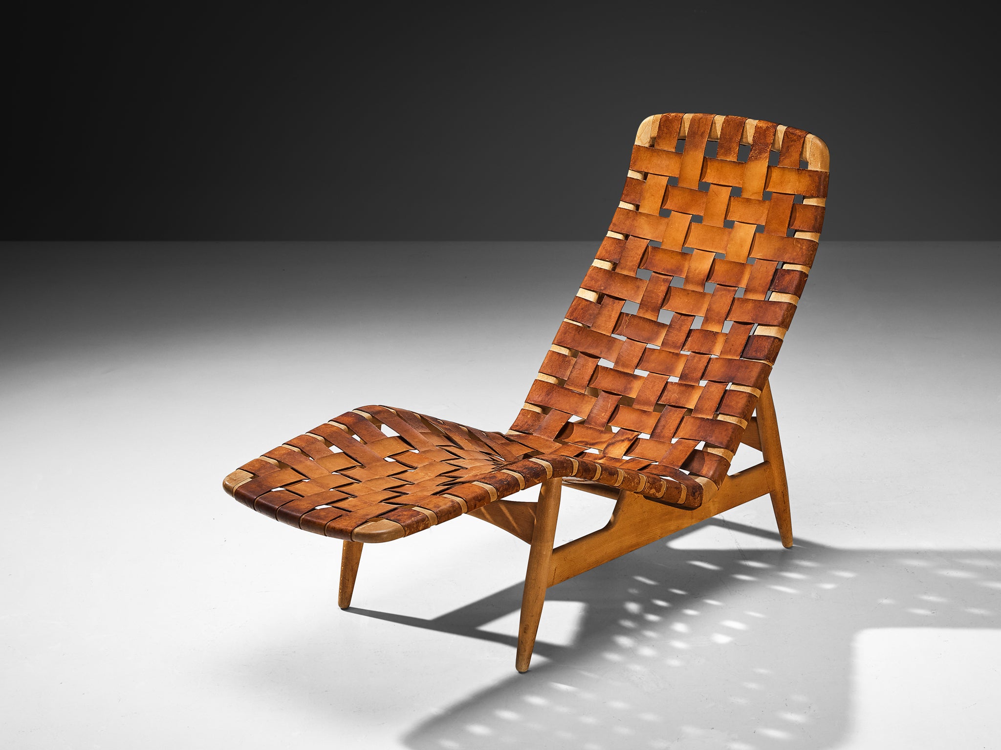 Arne Vodder for Bovirke Chaise Longue in Patinated Cognac Leather Seating Morentz