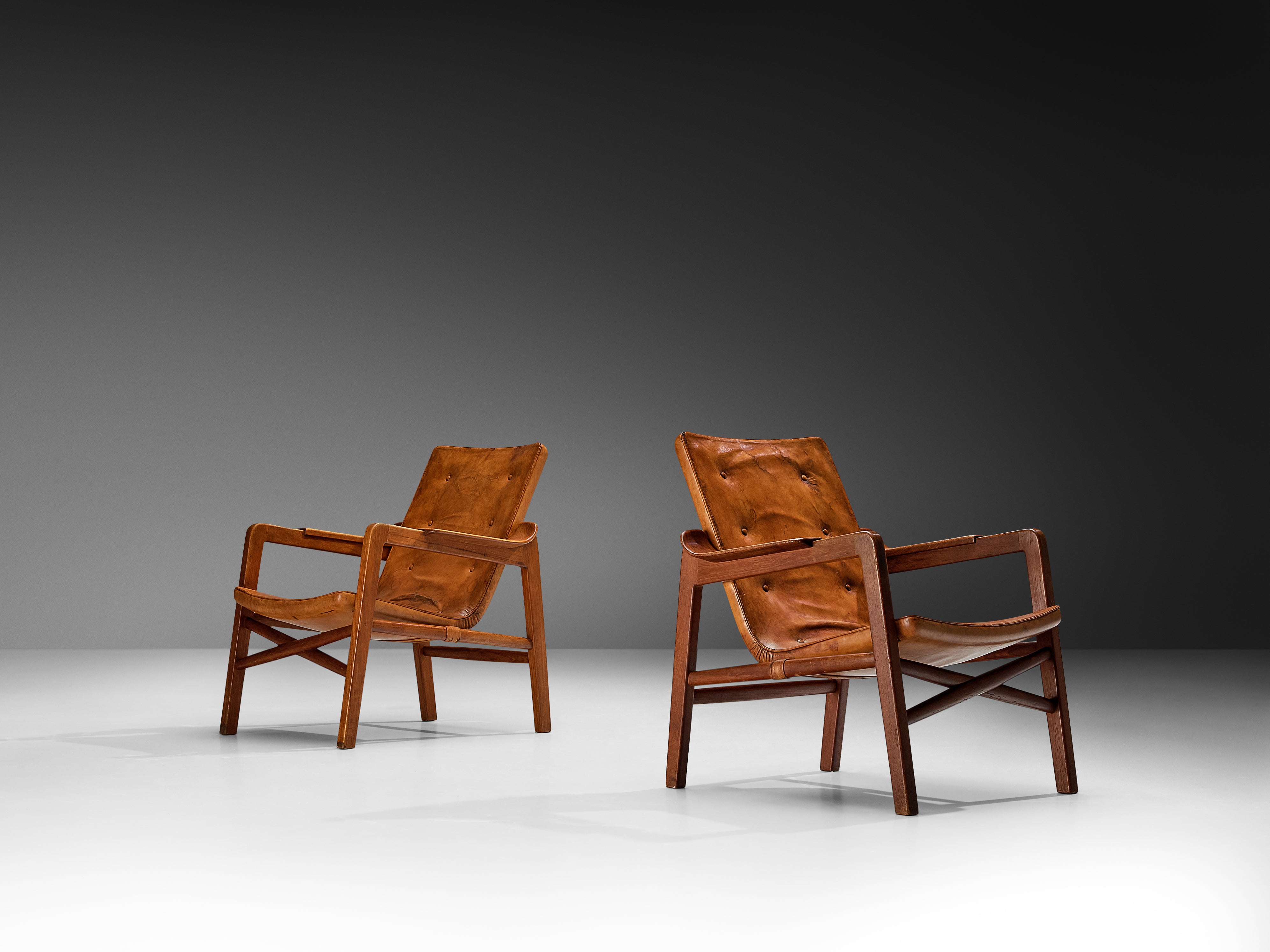 Tove & Edvard Kindt-Larsen 'Fireside' Armchairs in Original Leather Seating Morentz
