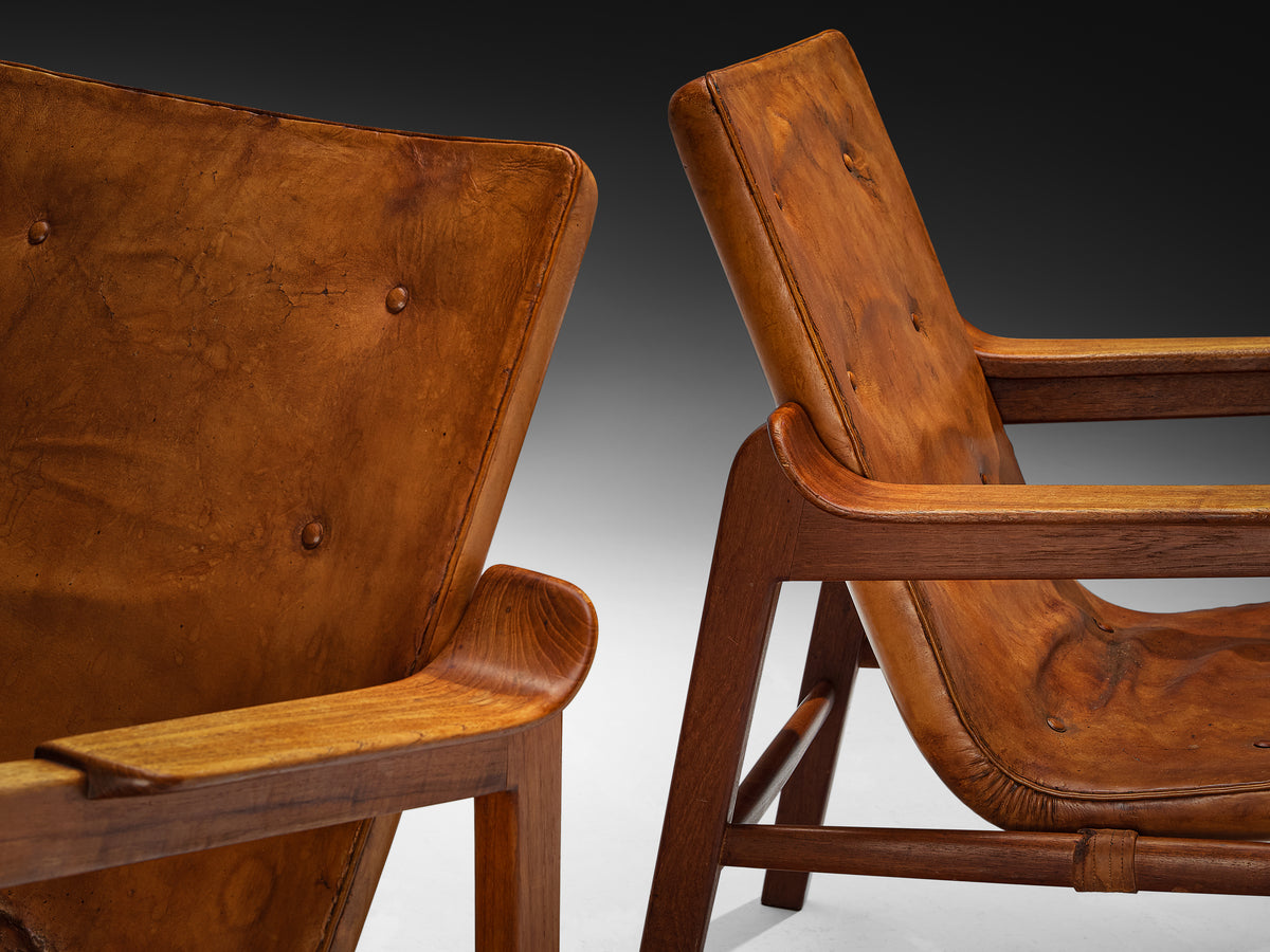 Tove & Edvard Kindt-Larsen 'Fireside' Armchairs in Original Leather Seating Morentz
