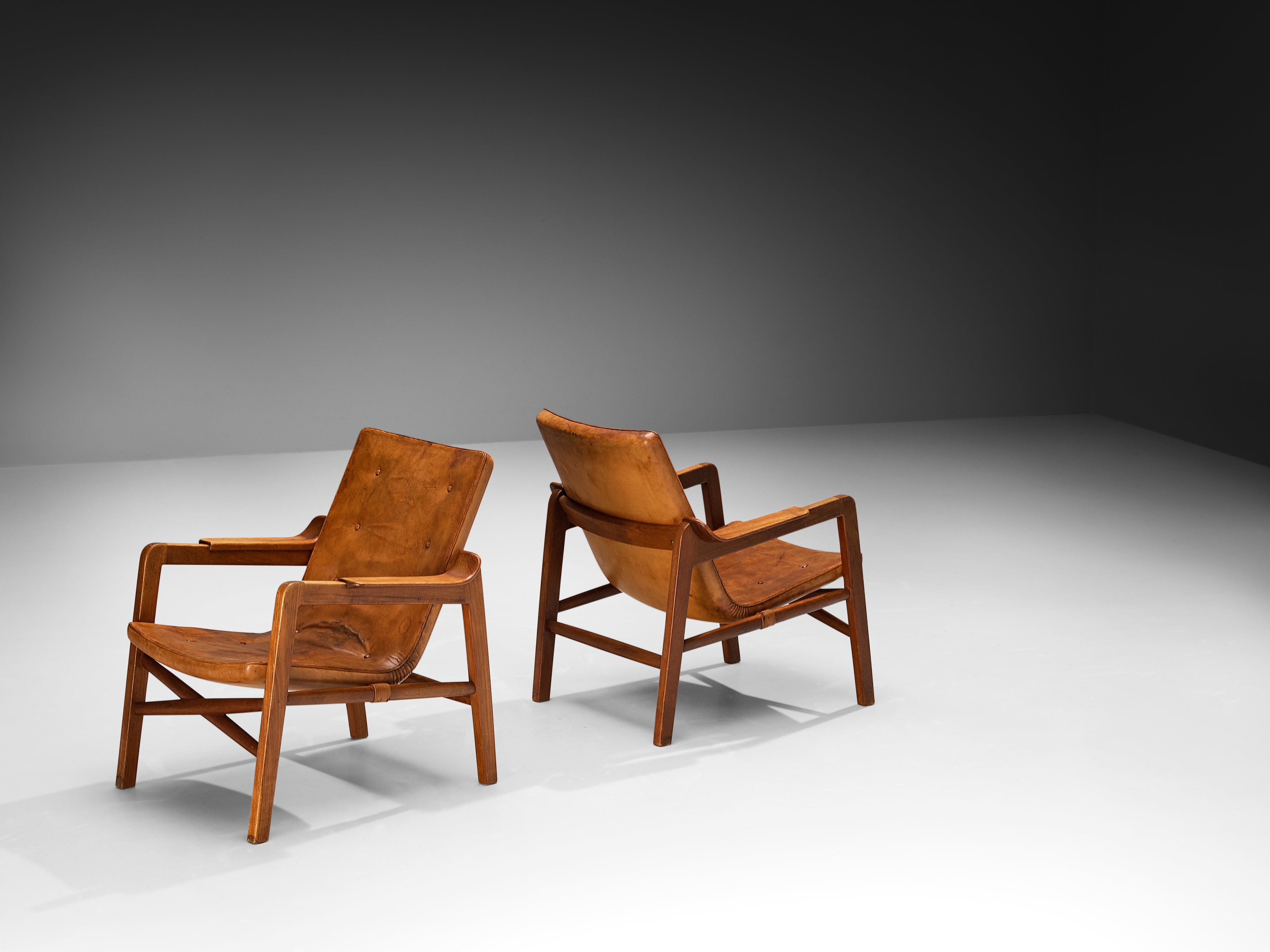 Tove & Edvard Kindt-Larsen 'Fireside' Armchairs in Original Leather Seating Morentz