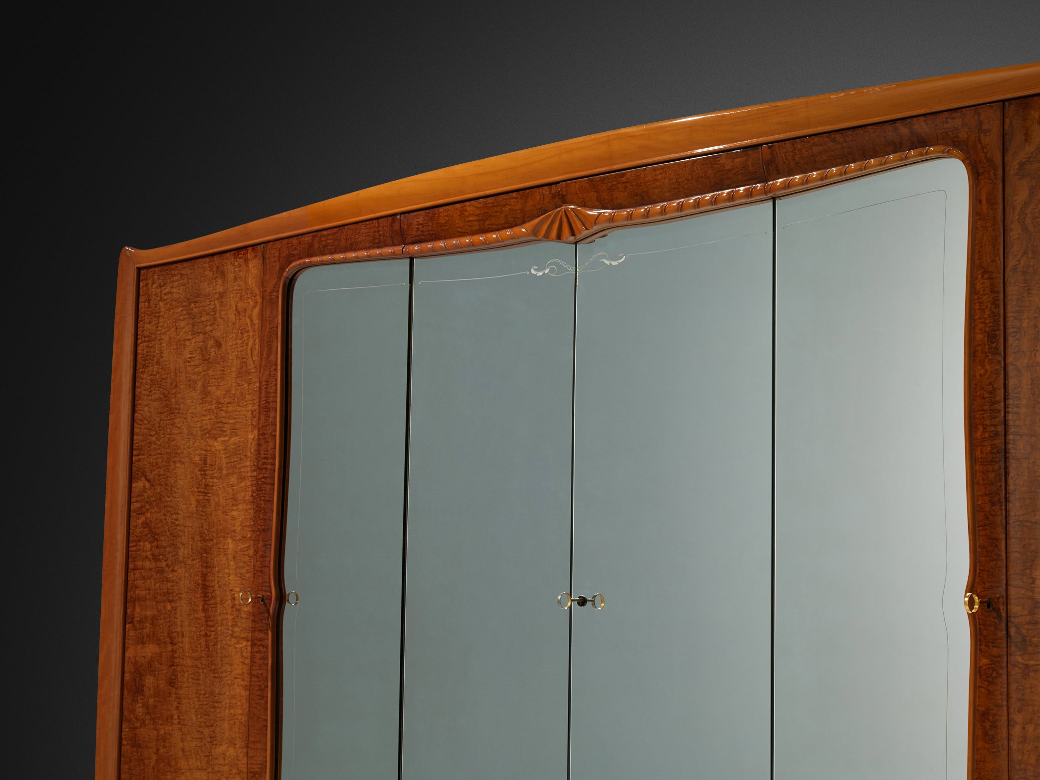 Exquisite Italian Wardrobe with Mirrored Doors in Walnut Burl Case pieces and storage cabinets Morentz