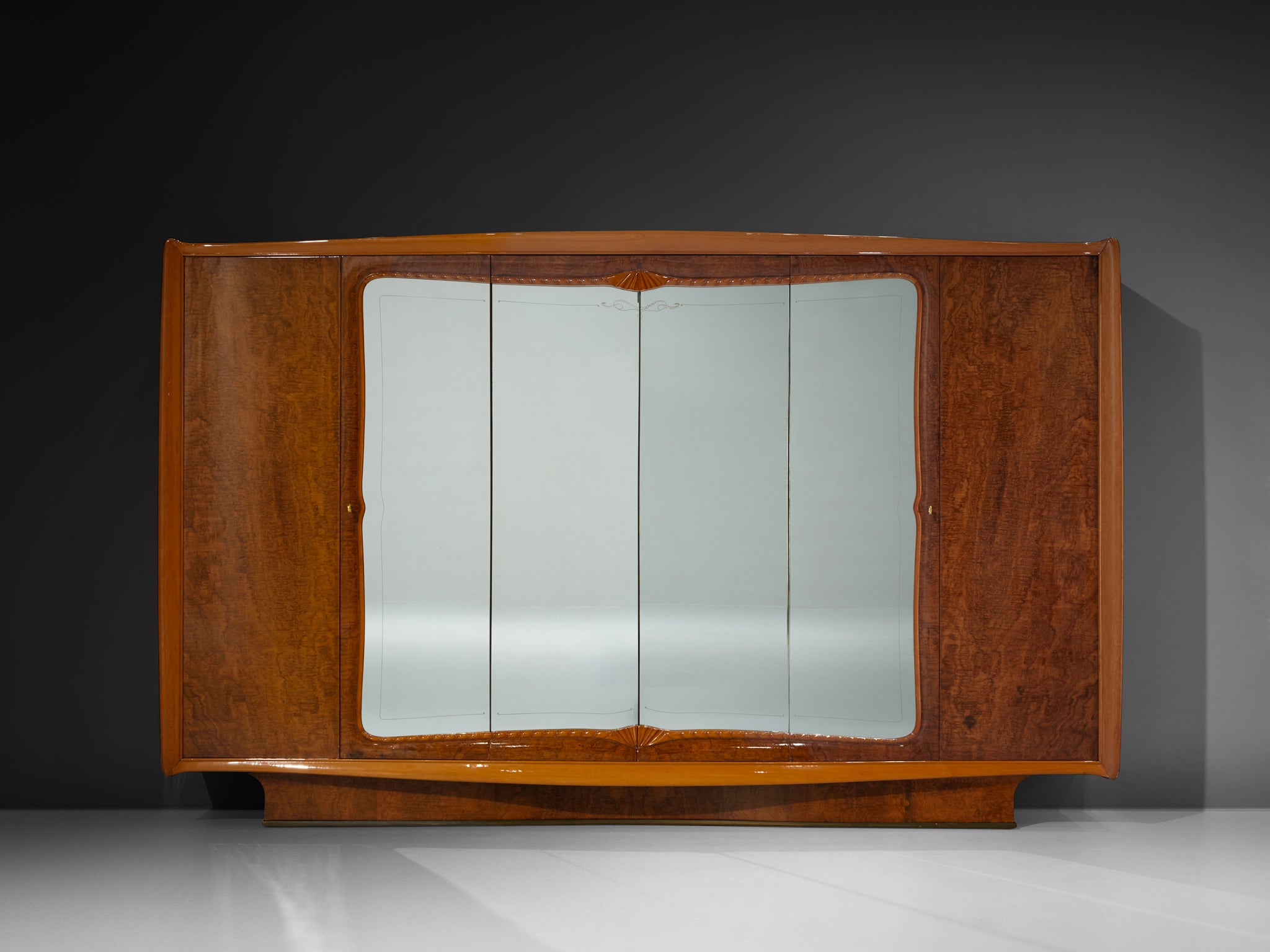 Exquisite Italian Wardrobe with Mirrored Doors in Walnut Burl Case pieces and storage cabinets Morentz