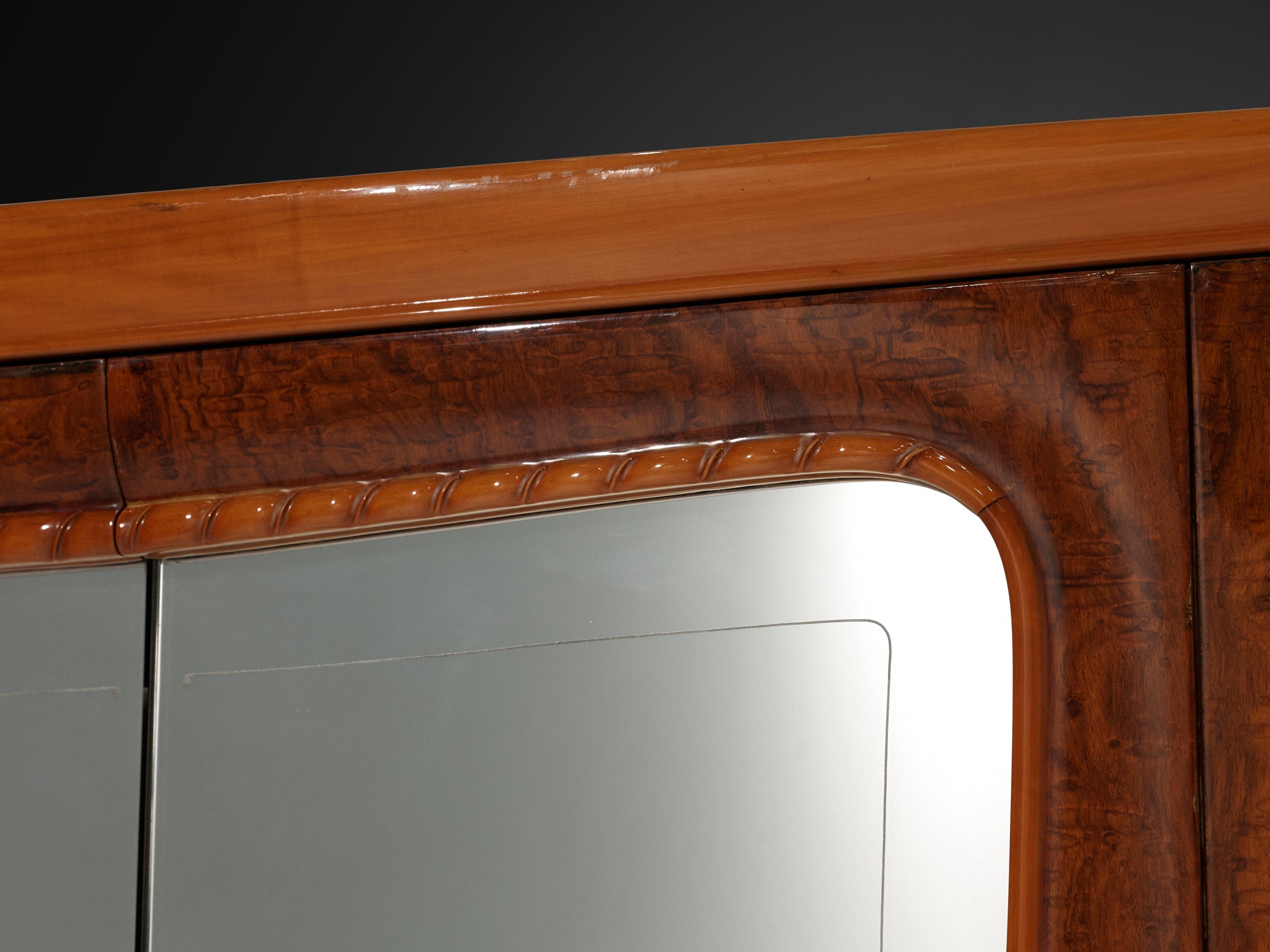 Exquisite Italian Wardrobe with Mirrored Doors in Walnut Burl Case pieces and storage cabinets Morentz