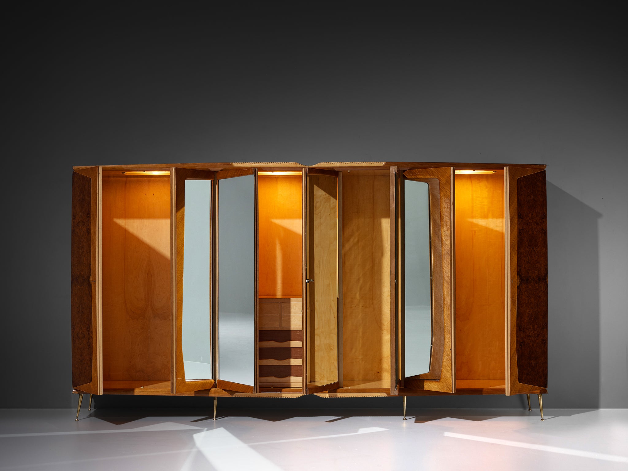 Large Italian Mirrored Wardrobe in Walnut with Mirror Panels