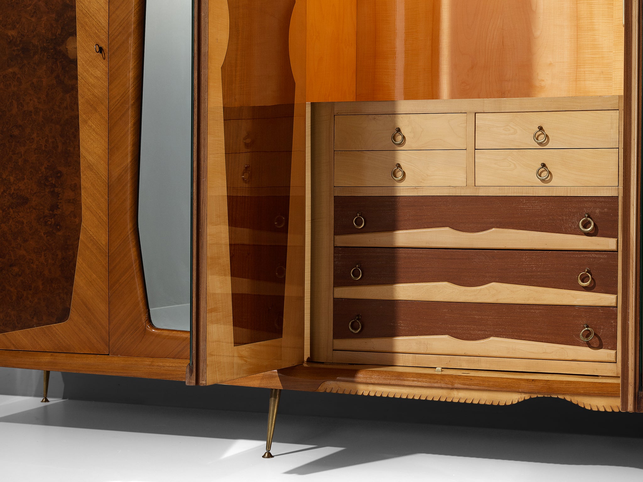 Large Italian Mirrored Wardrobe in Walnut with Mirror Panels