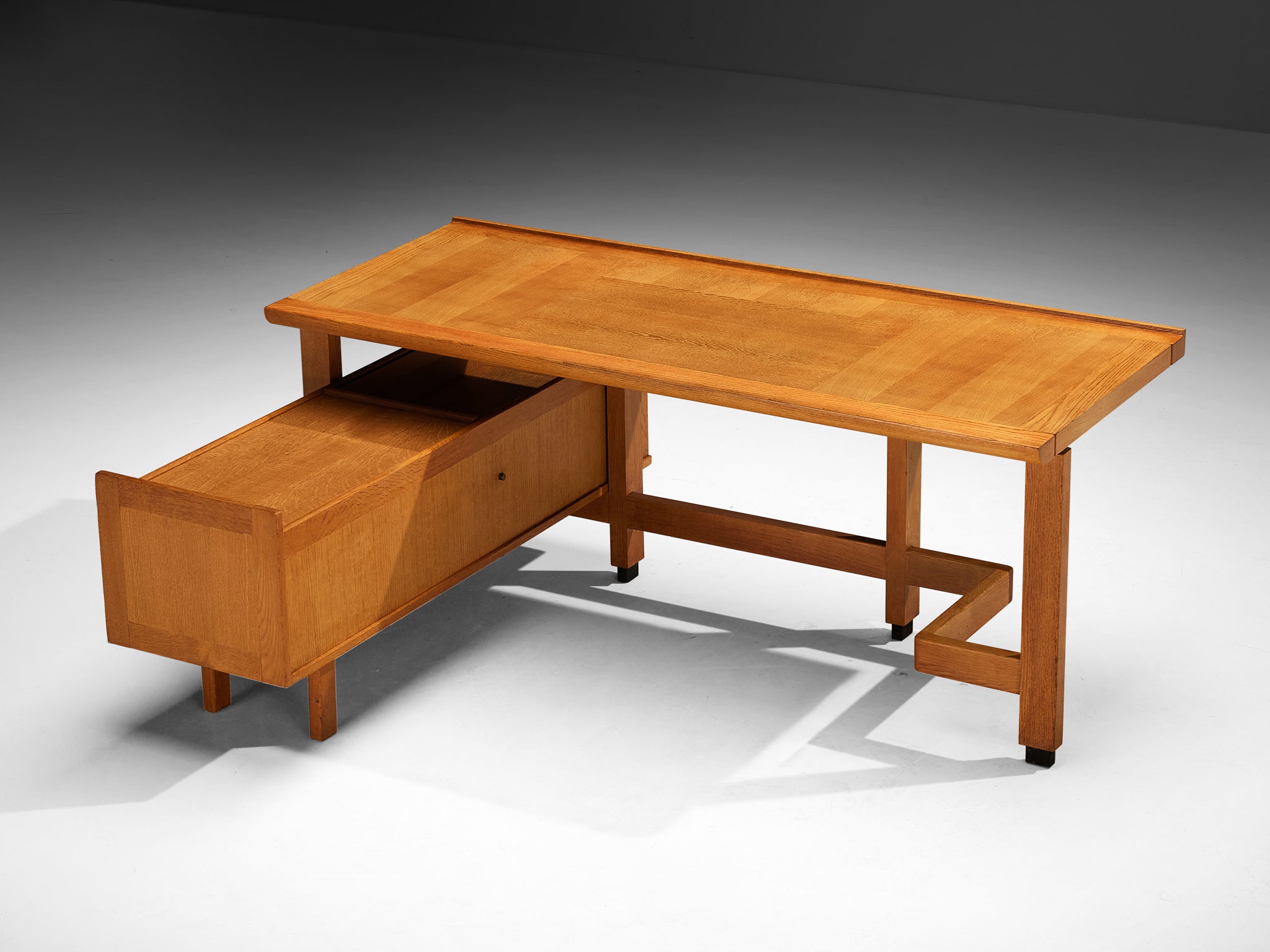 Guillerme & Chambron Desk with Return in Blonde Solid Oak Tables Morentz