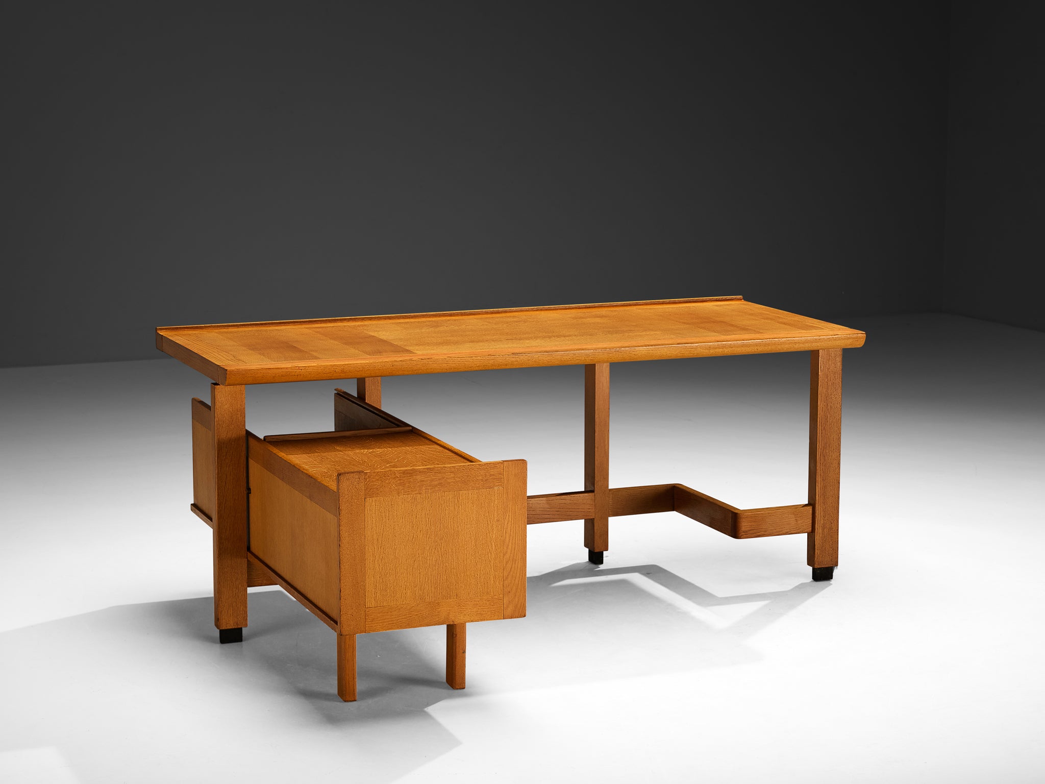 Guillerme & Chambron Desk with Return in Blonde Solid Oak Tables Morentz