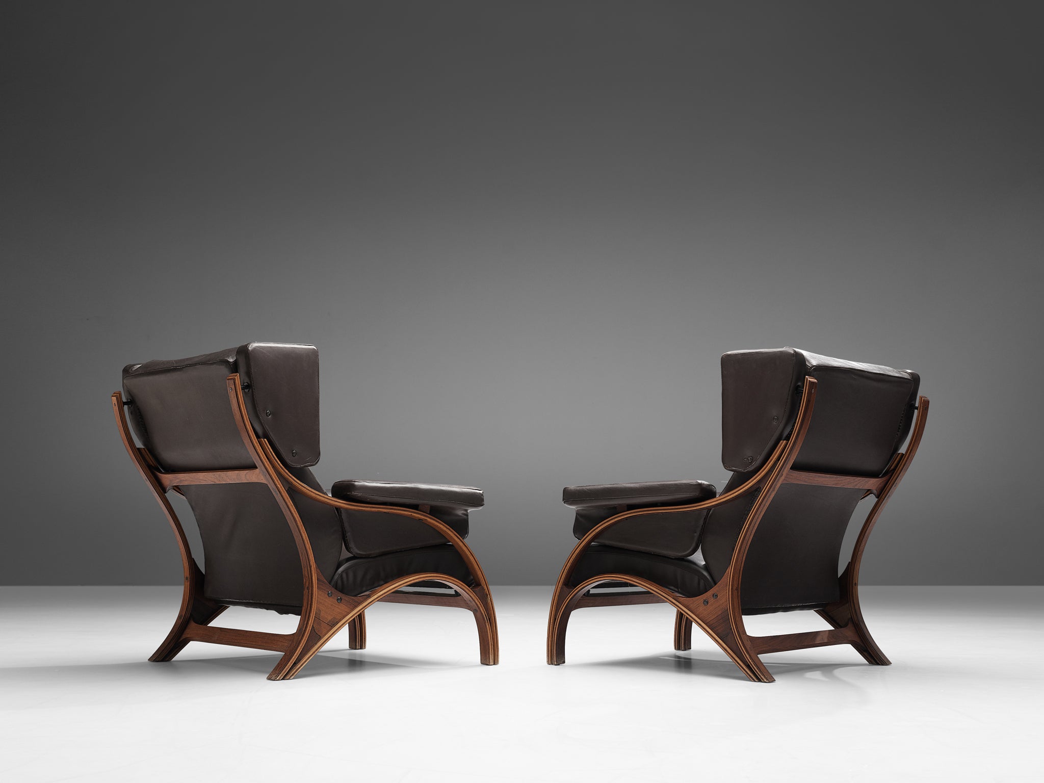 Giampiero Vitelli for Rossi di Albizzate Pair of 'Minore' Easy Chairs in Leather Seating Morentz