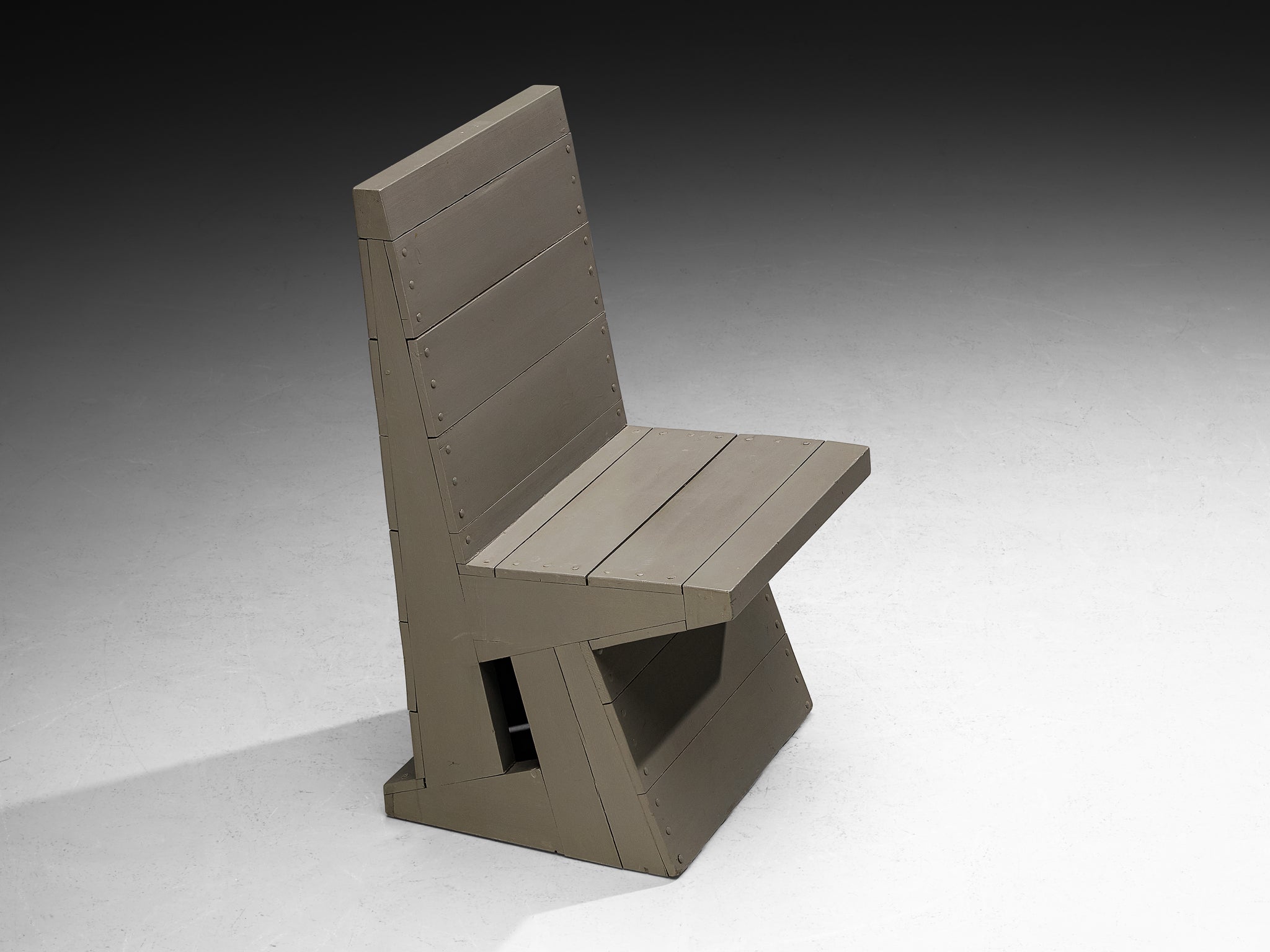 Dom Hans van der Laan High Chair in Grey Lacquered Pine with Metal Nails