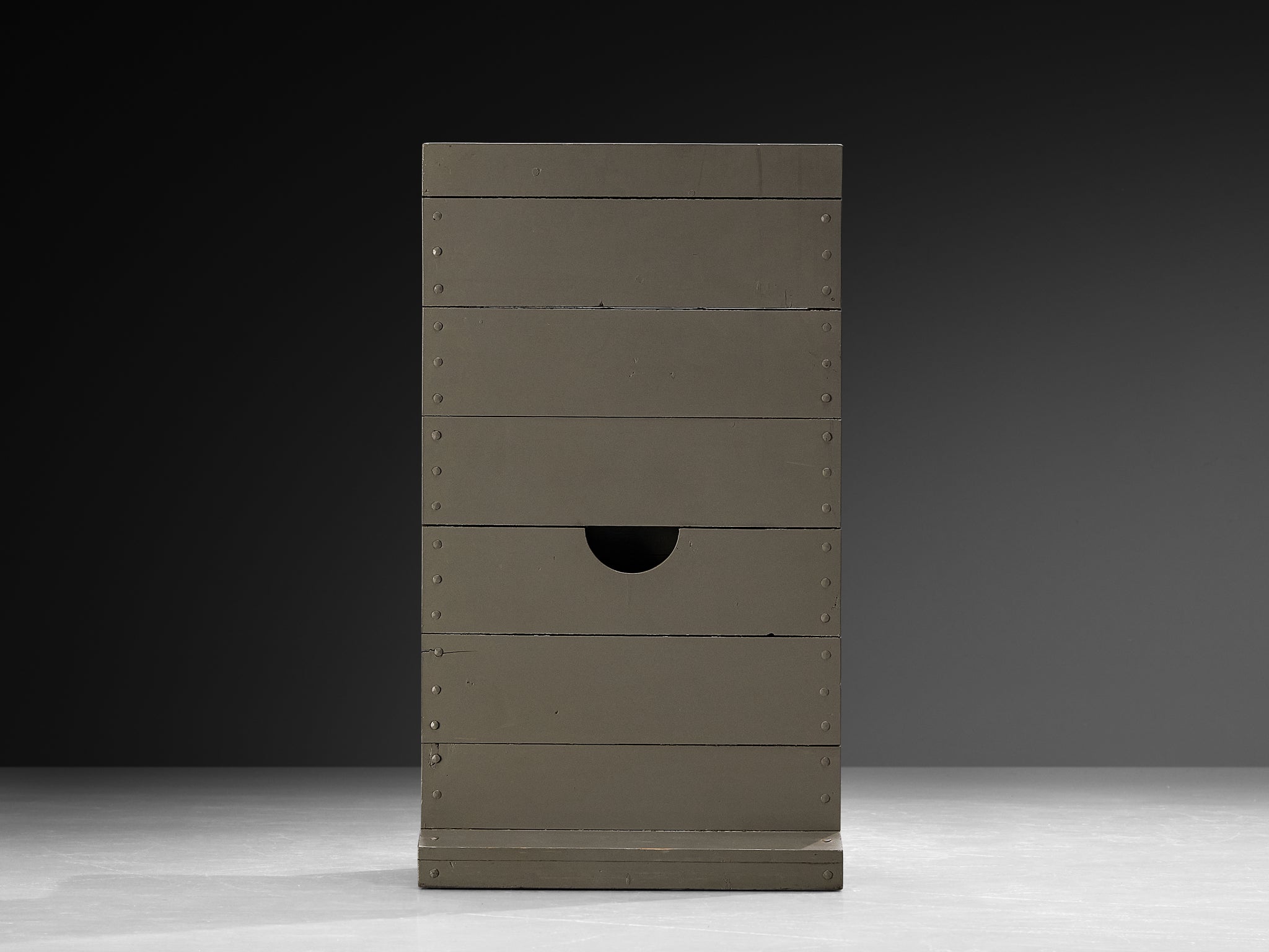 Dom Hans van der Laan High Chair in Grey Lacquered Pine with Metal Nails Seating Morentz