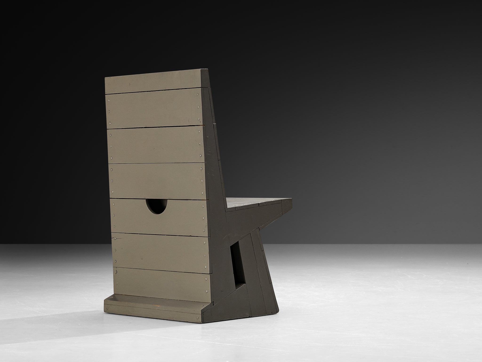Dom Hans van der Laan High Chair in Grey Lacquered Pine with Metal Nails Seating Morentz