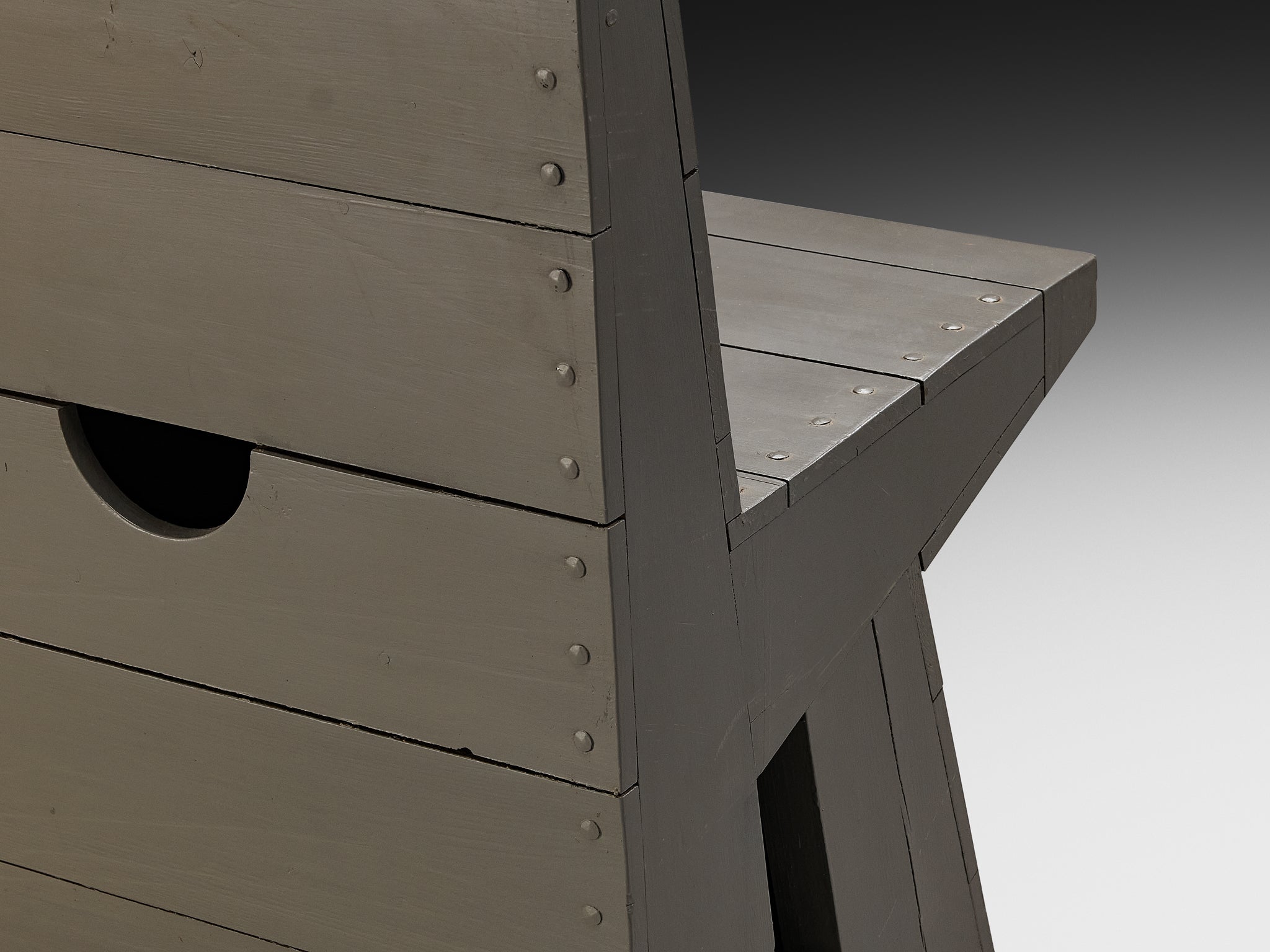 Dom Hans van der Laan High Chair in Grey Lacquered Pine with Metal Nails Seating Morentz