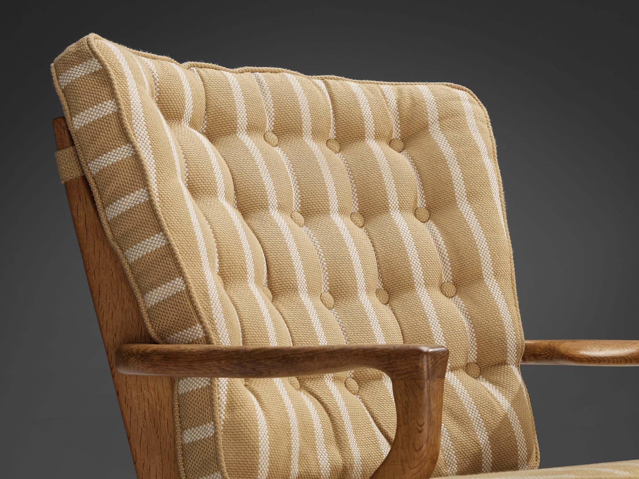 Guillerme & Chambron 'Mid Repos' Lounge Chair Solid Oak Beige White Fa