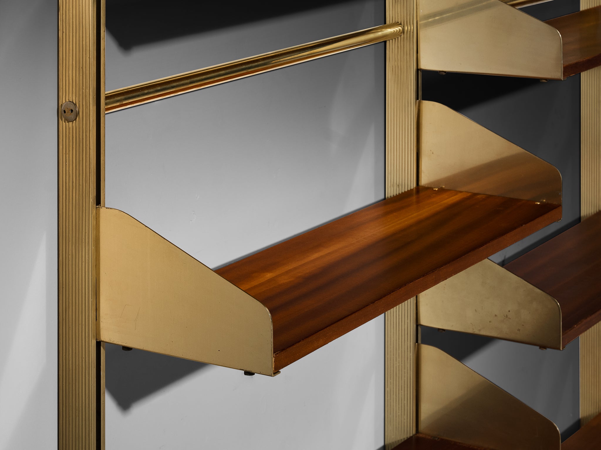 Large Feal Italian Wall Unit in Anodized Aluminum and Mahogany Case pieces and storage cabinets Morentz