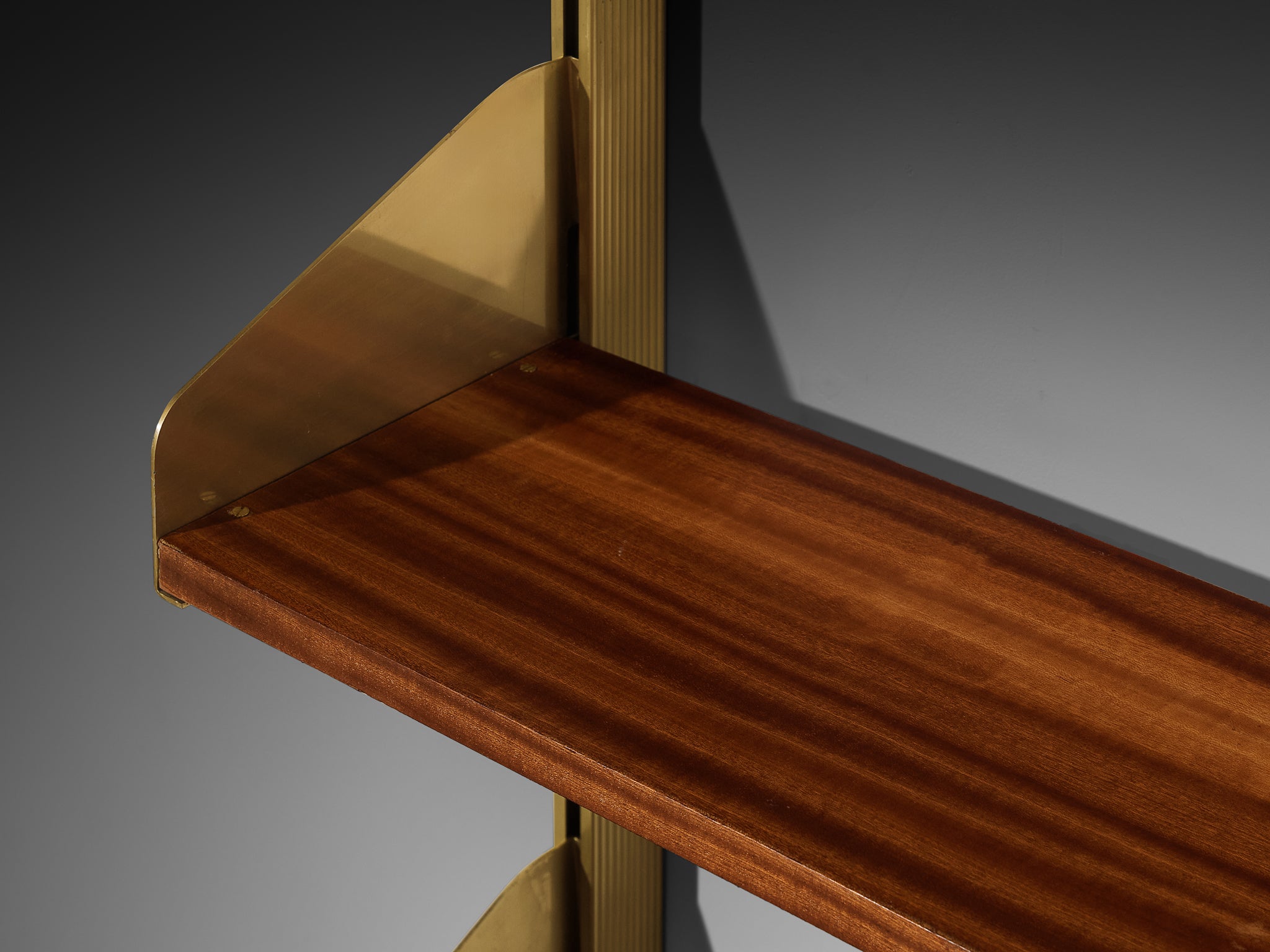 Large Feal Italian Wall Unit in Anodized Aluminum and Mahogany Case pieces and storage cabinets Morentz