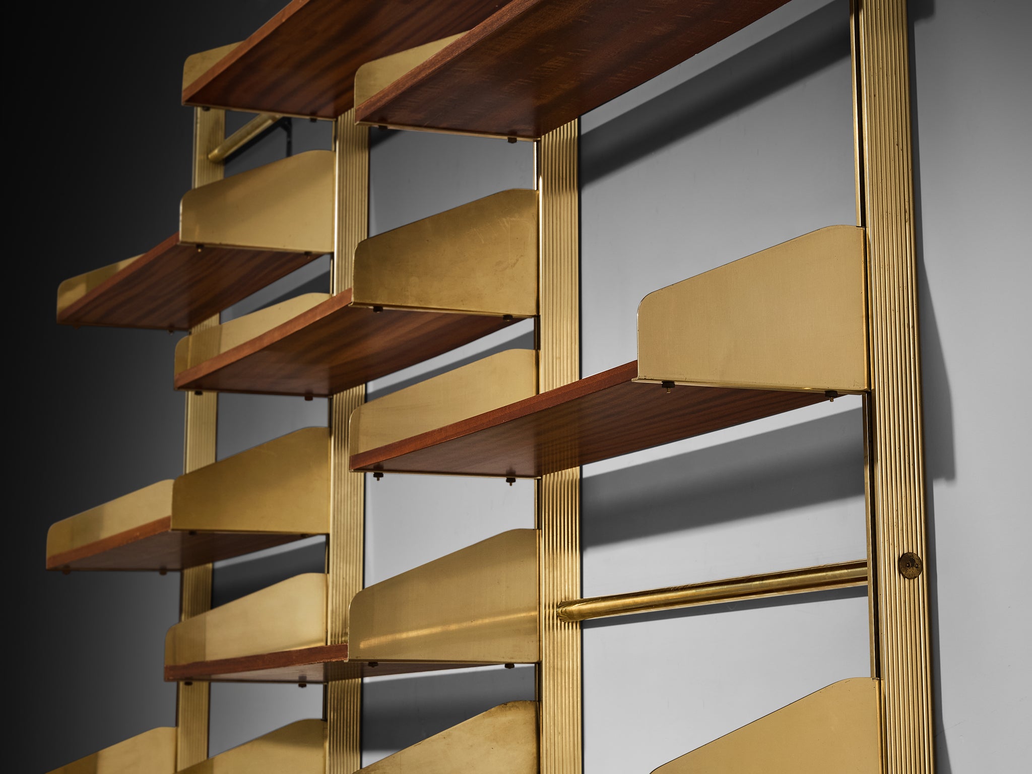 Large Feal Italian Wall Unit in Anodized Aluminum and Mahogany Case pieces and storage cabinets Morentz