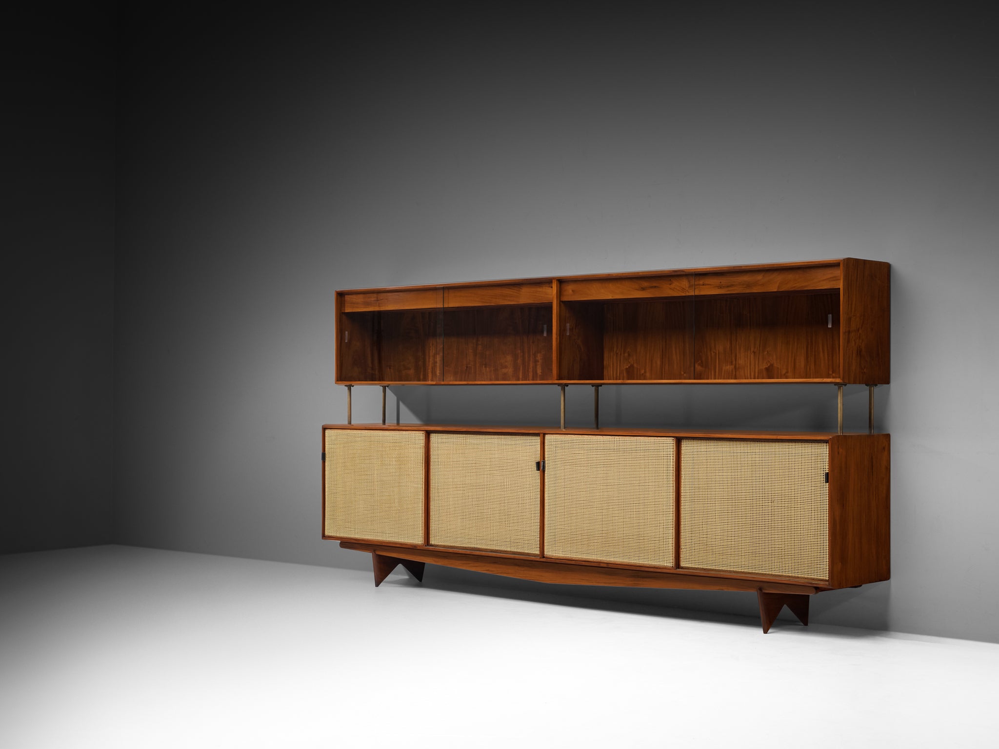 Rare and Large Martin Eisler Sideboard for Forma in Brazilian Walnut and Cane Case pieces and storage cabinets Morentz