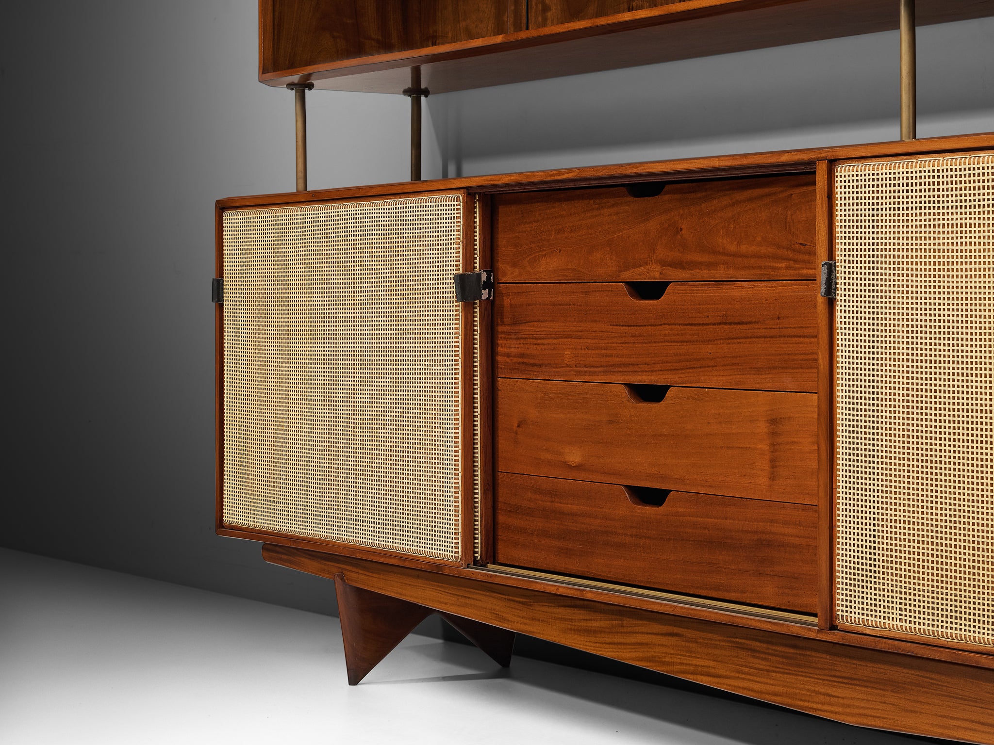 Rare and Large Martin Eisler Sideboard for Forma in Brazilian Walnut and Cane Case pieces and storage cabinets Morentz
