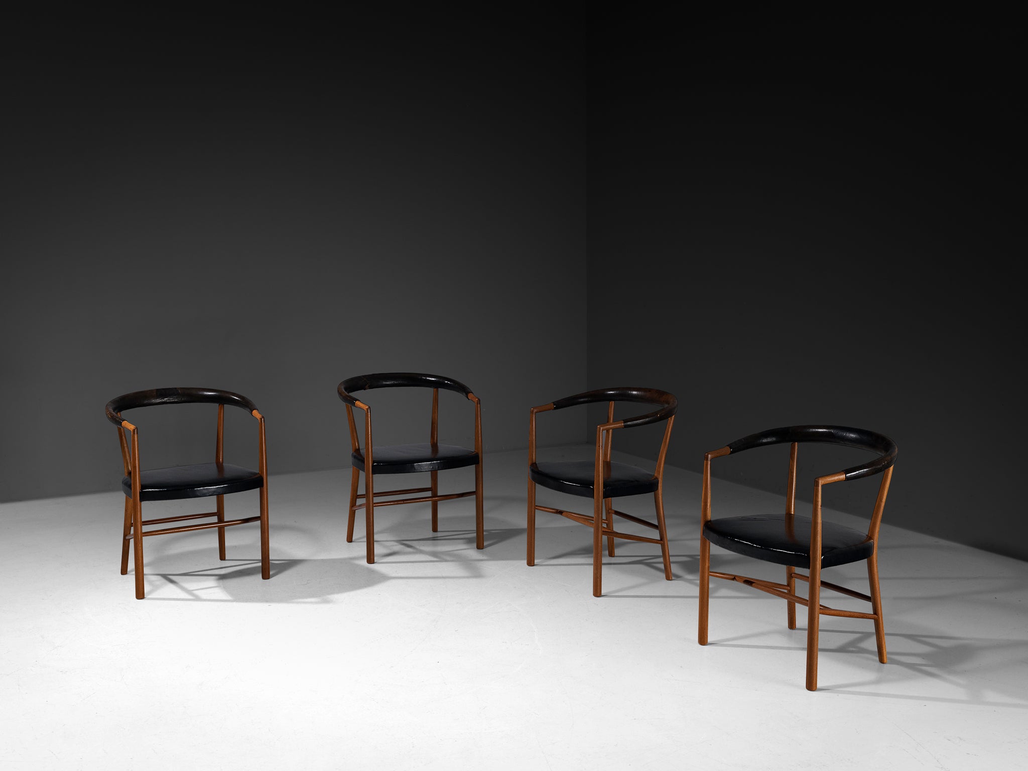 Jacob Kjær 'UN' Armchairs with Original Leather in Mahogany Seating Morentz