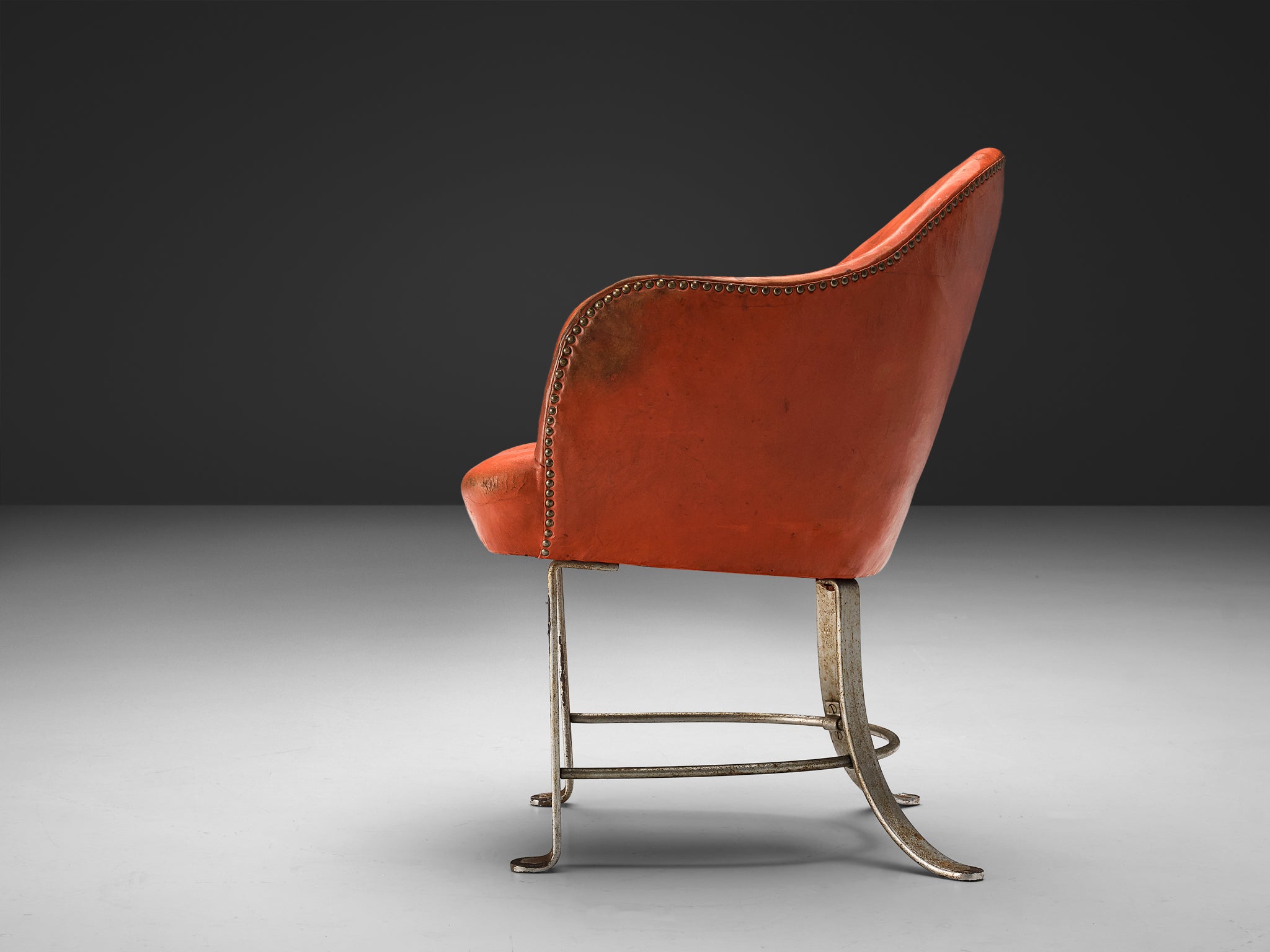 Rare Kaj Gottlob Armchair in Original Red Leather and Steel Seating Morentz