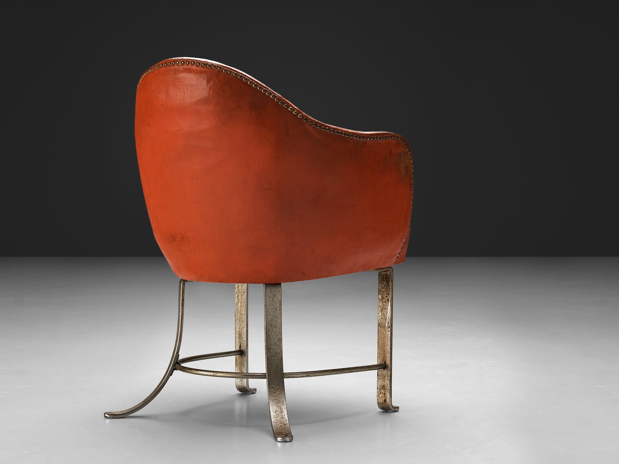Rare Kaj Gottlob Armchair in Original Red Leather and Steel Seating Morentz