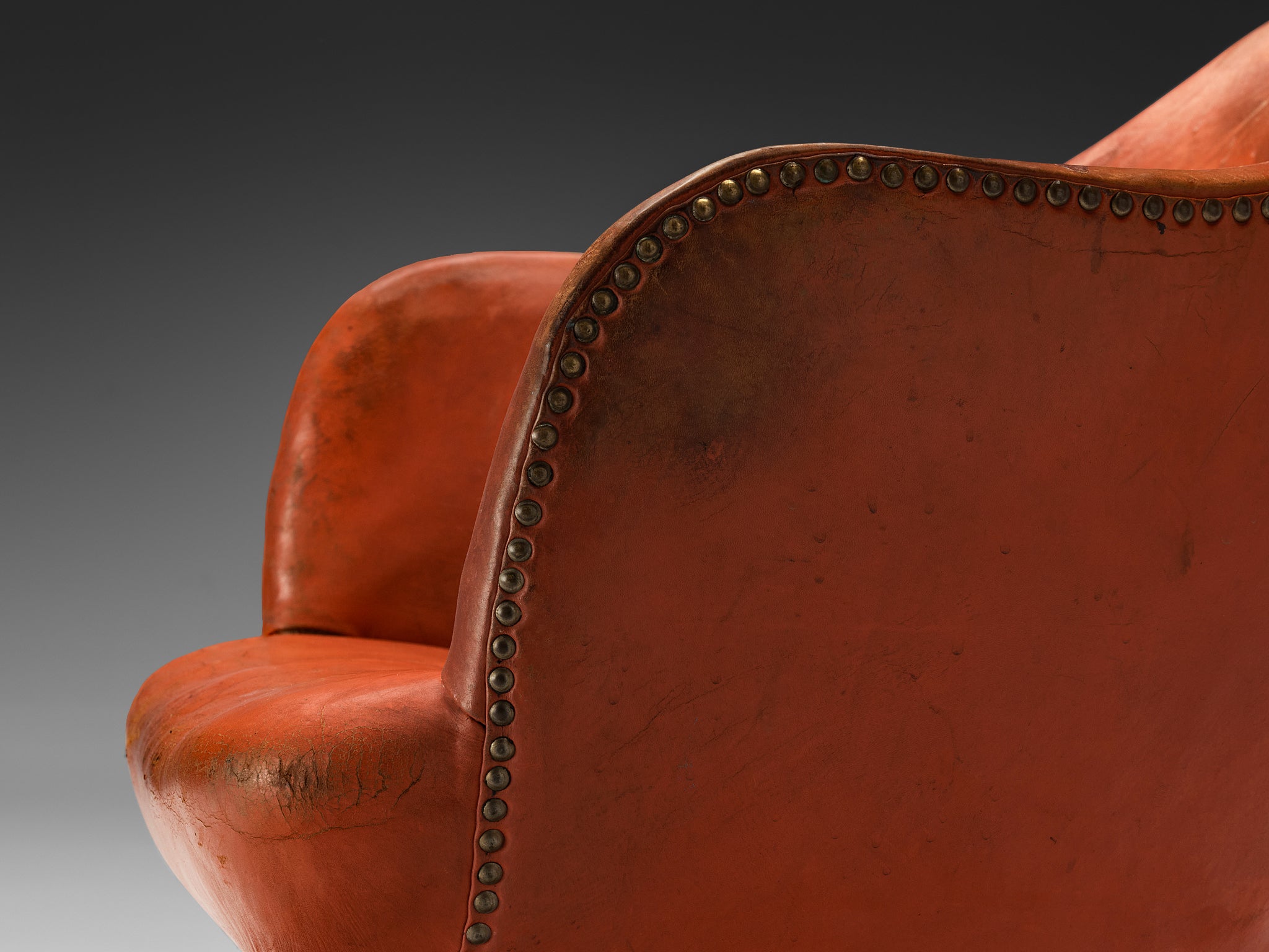 Rare Kaj Gottlob Armchair in Original Red Leather and Steel Seating Morentz