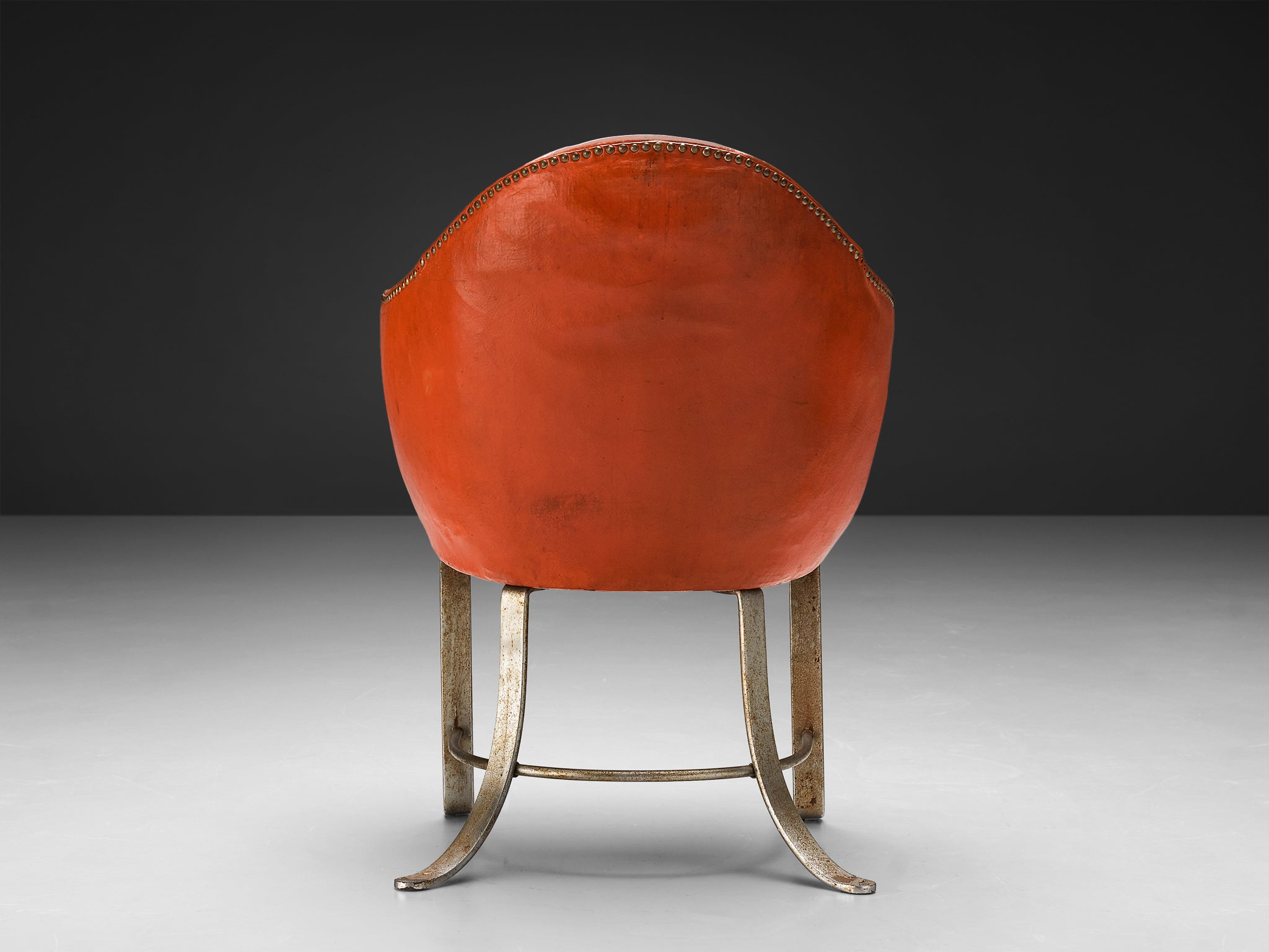 Rare Kaj Gottlob Armchair in Original Red Leather and Steel Seating Morentz