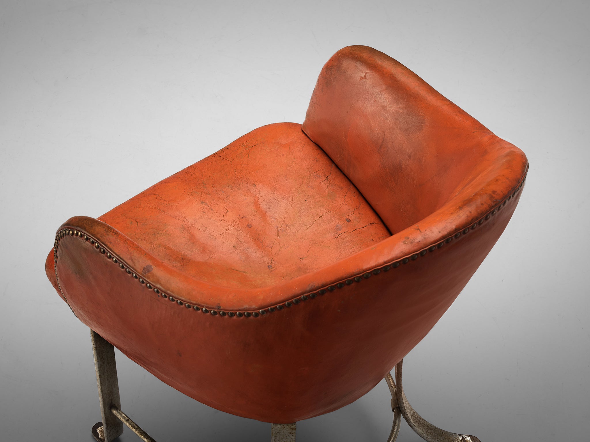 Rare Kaj Gottlob Armchair in Original Red Leather and Steel Seating Morentz