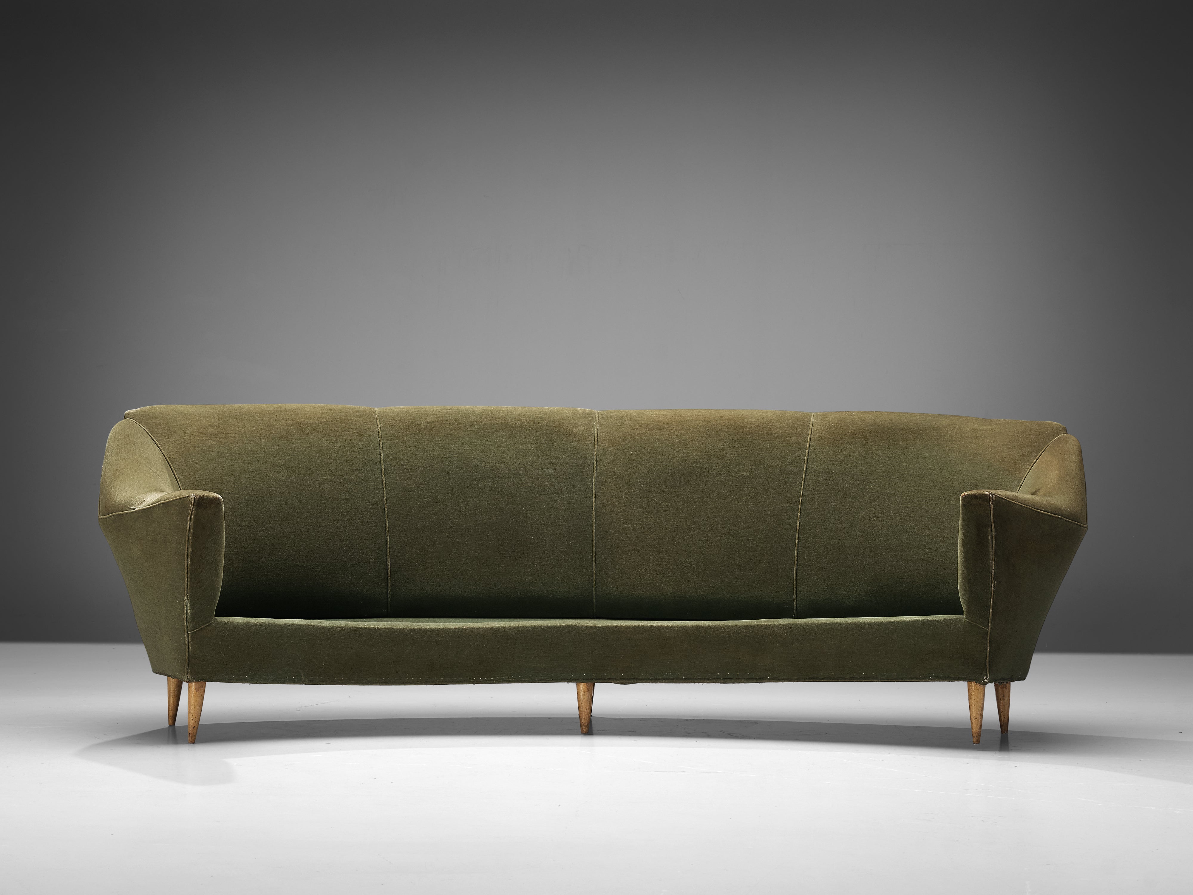 Italian Curved Three-Seat Sofa in Light Green Upholstery seating Morentz