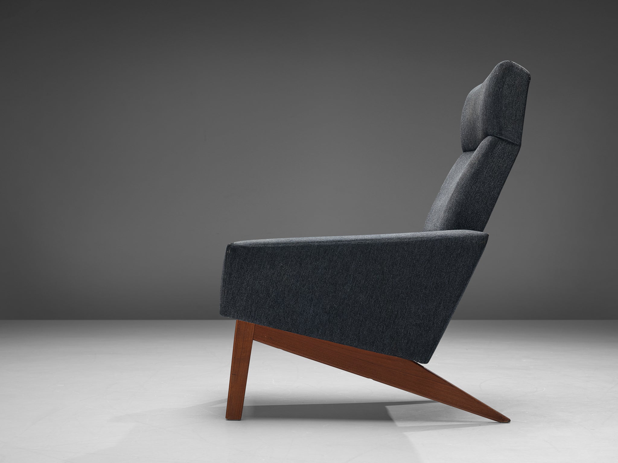 Danish Highback Lounge Chair in Grey Upholstery and Teak Seating Morentz