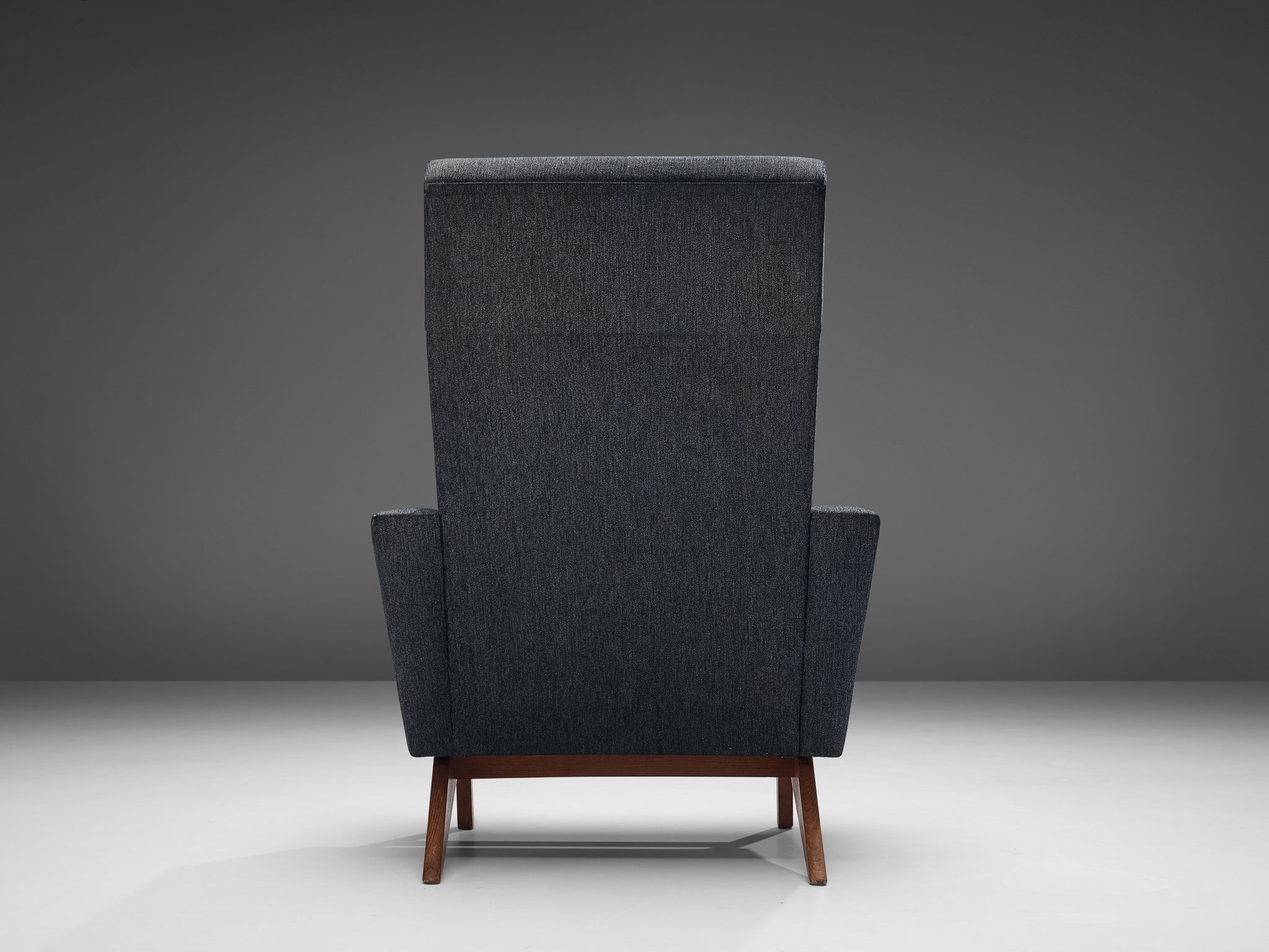 Danish Highback Lounge Chair in Grey Upholstery and Teak Seating Morentz