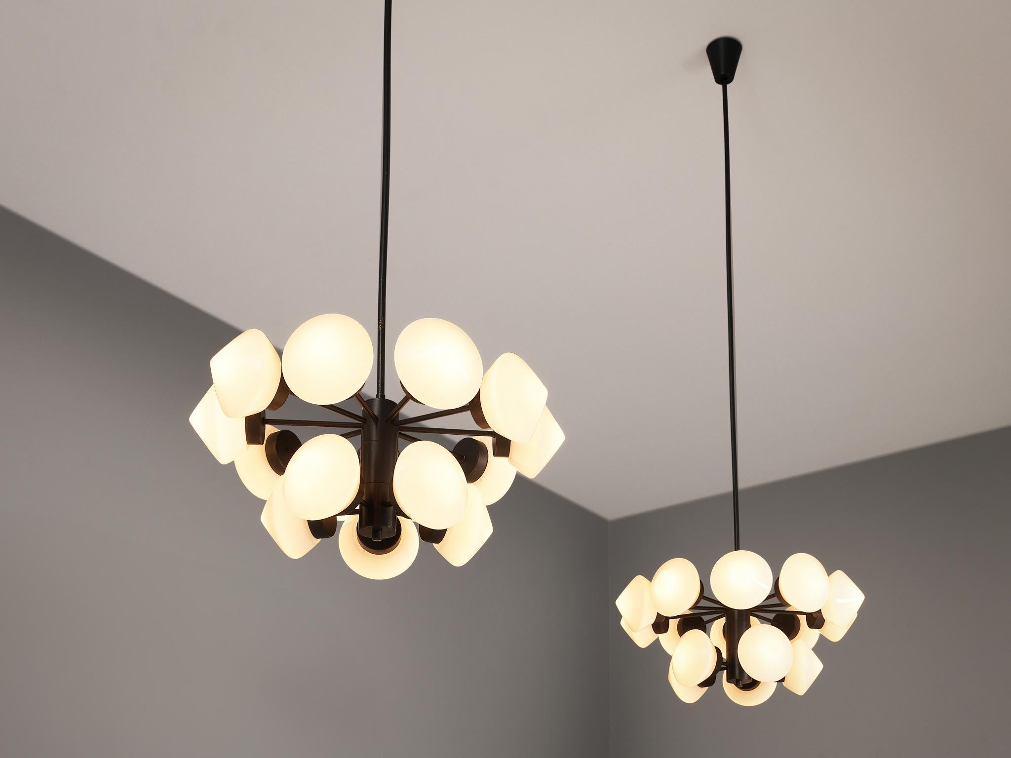 Large Swedish Chandeliers in Metal and Opaline Glass Shades