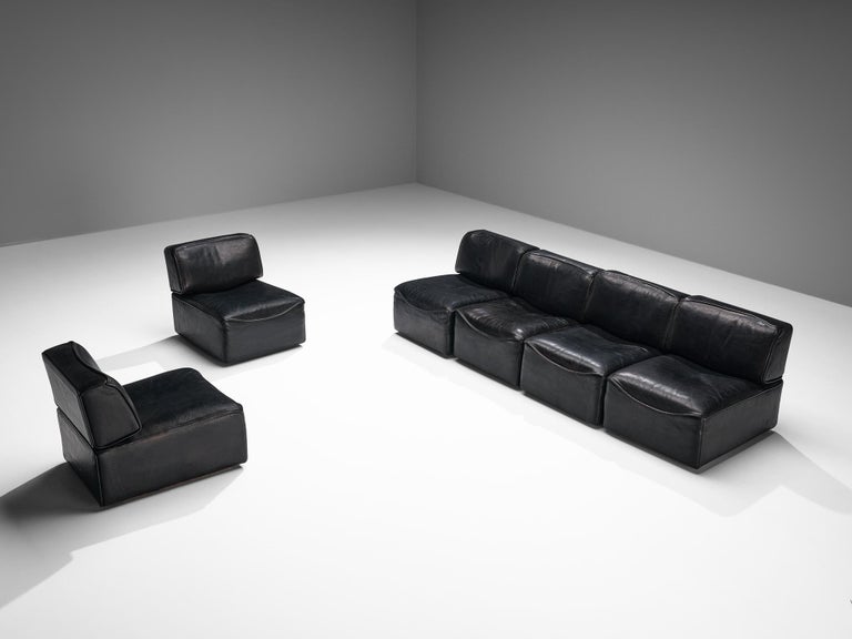 De Sede Sectional Sofa Model ‘DS-15’ in Patinated Black Leather