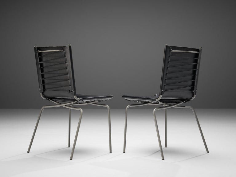 Fabiaan Van Severen Pair of Dining Chairs in Black Leather