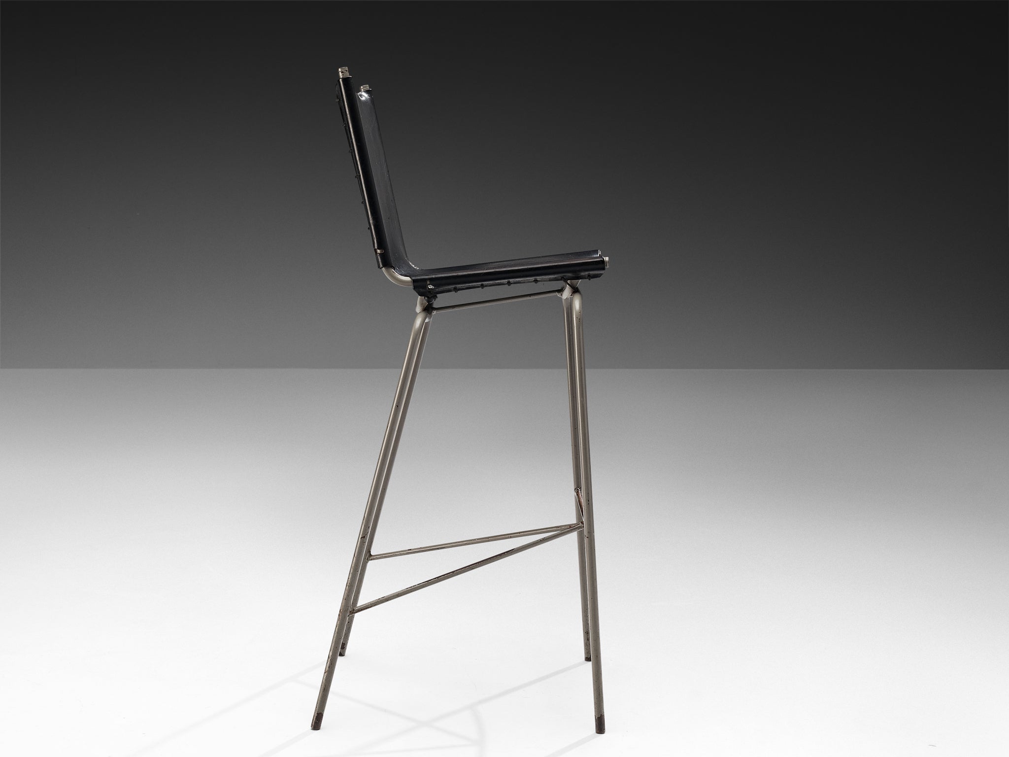 Fabiaan Van Severen Pair of Bar Stools in Patinated Black Leather Seating Morentz