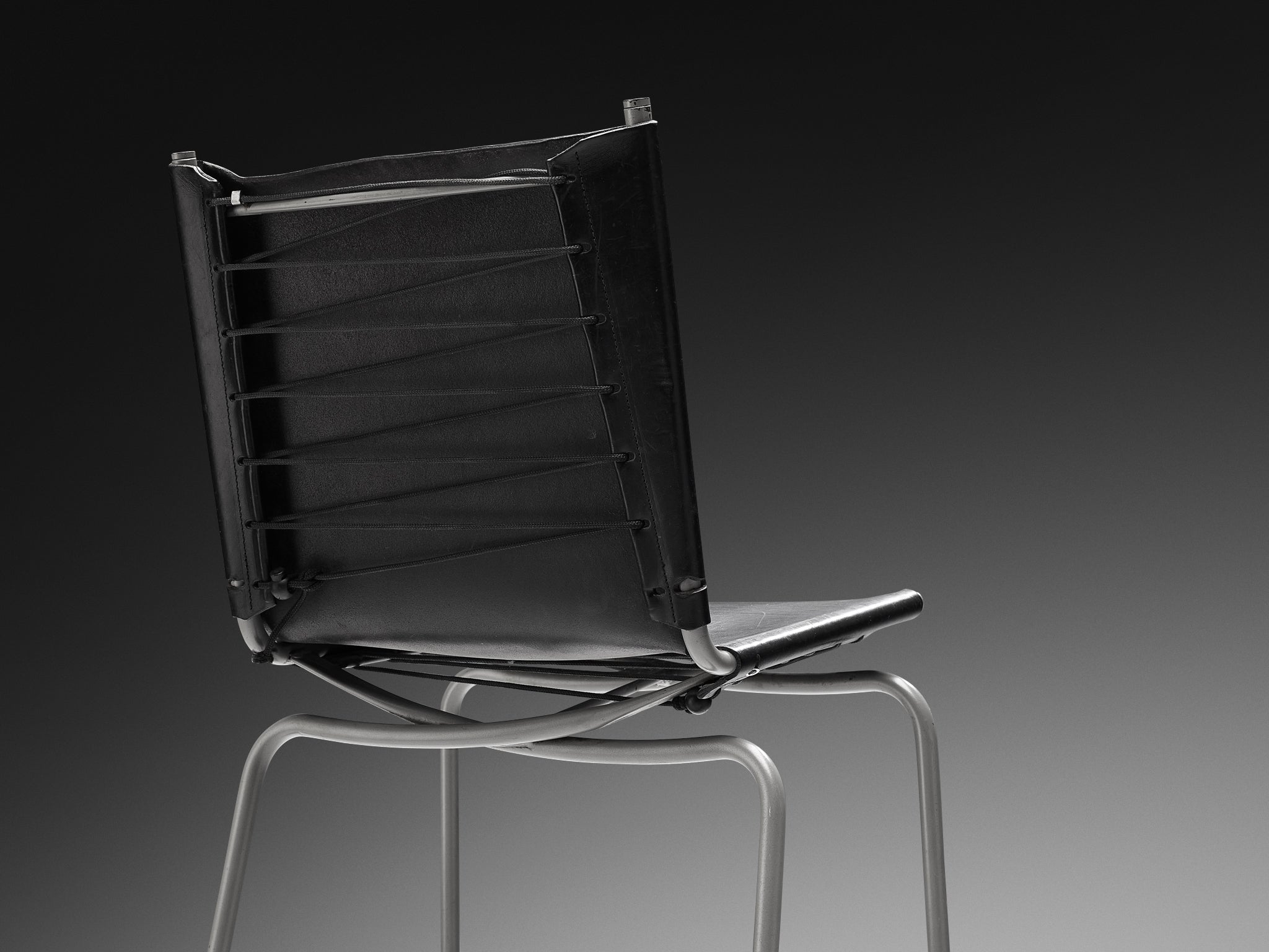 Fabiaan Van Severen Pair of Bar Stools in Patinated Black Leather Seating Morentz