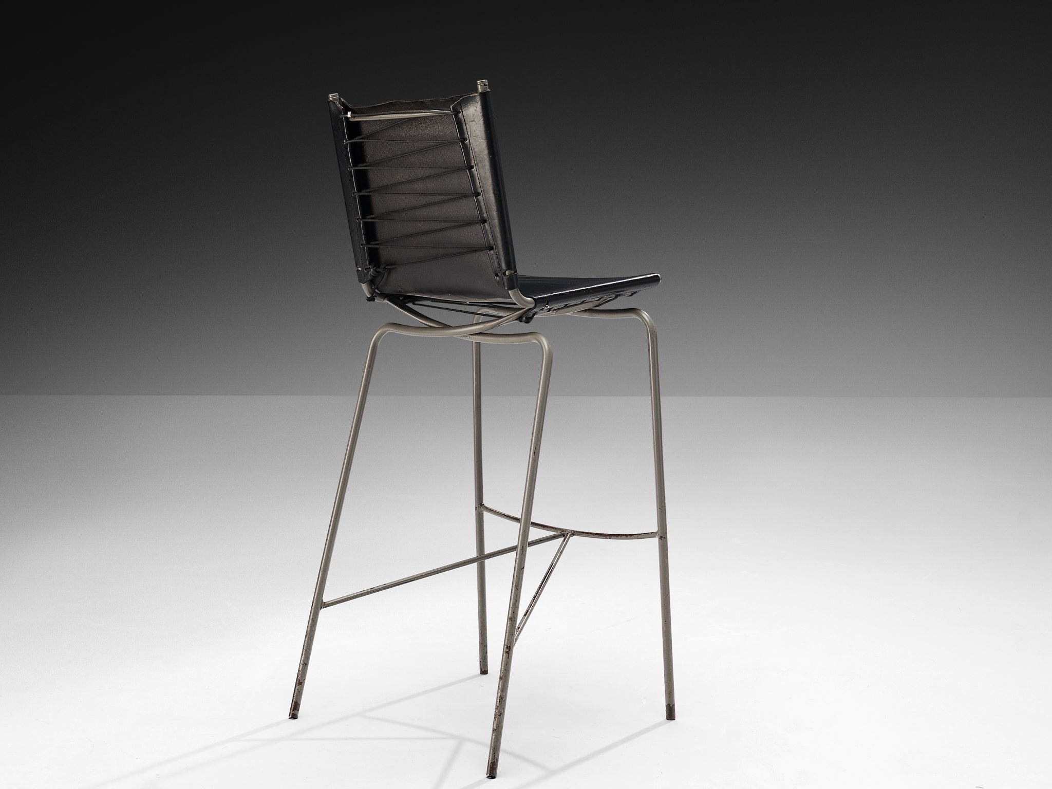 Fabiaan Van Severen Pair of Bar Stools in Patinated Black Leather Seating Morentz