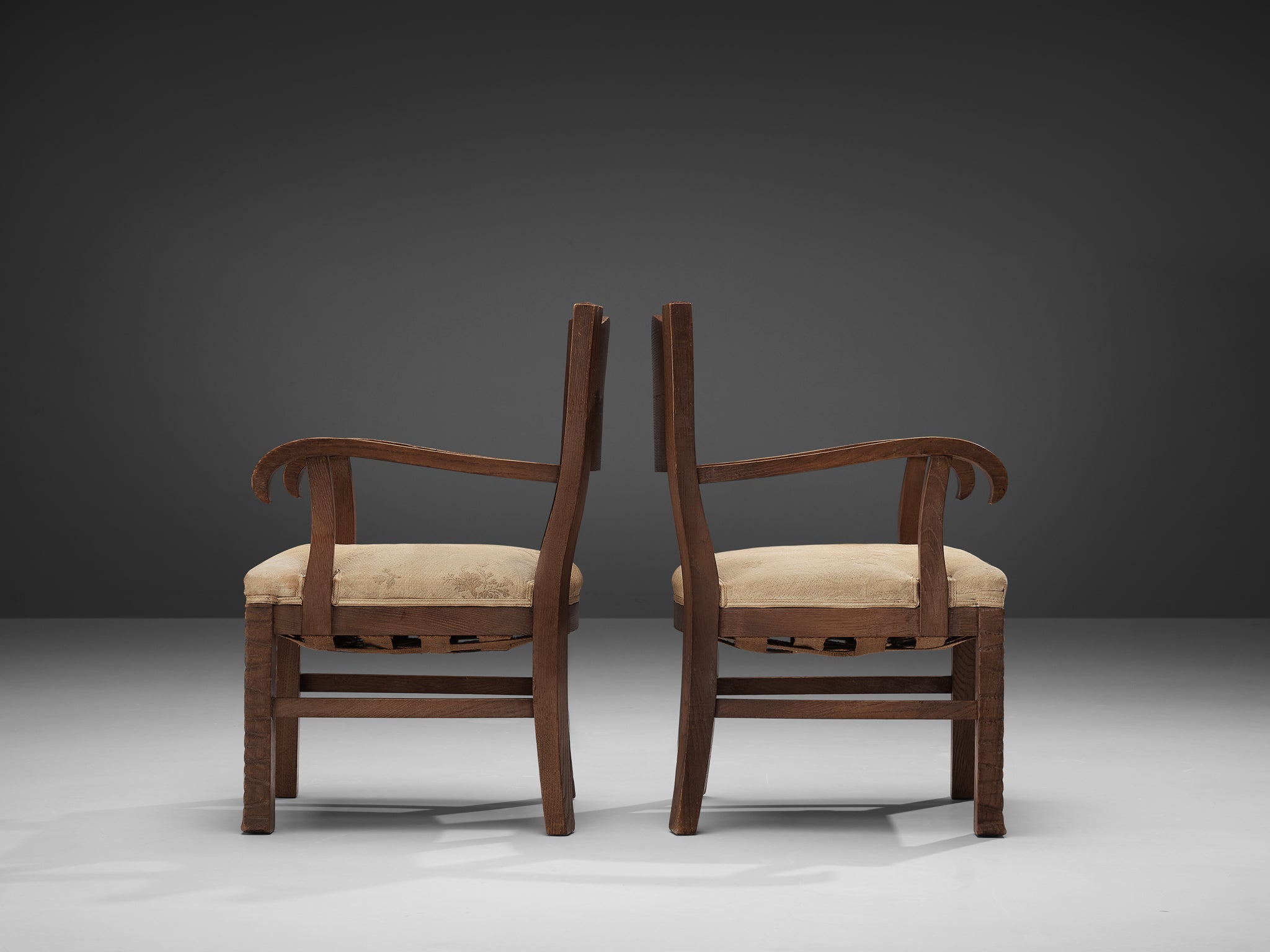 Ernesto Valabrega Pair of Rare Armchairs in Oak seating Morentz