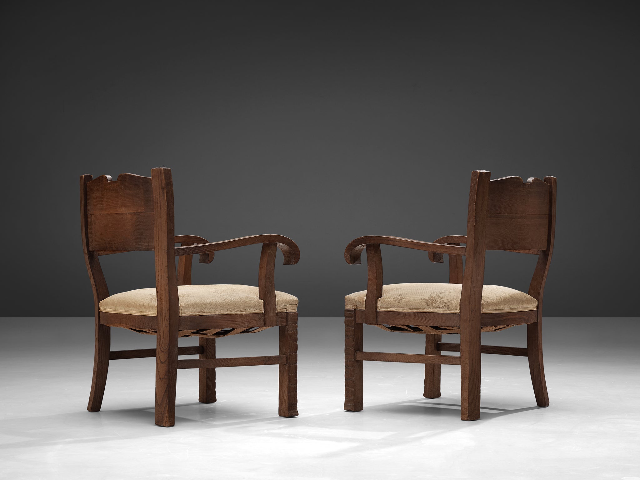 Ernesto Valabrega Pair of Rare Armchairs in Oak seating Morentz