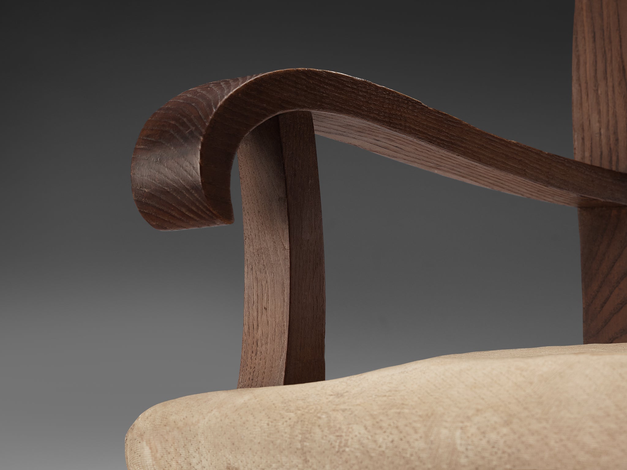 Ernesto Valabrega Pair of Rare Armchairs in Oak seating Morentz