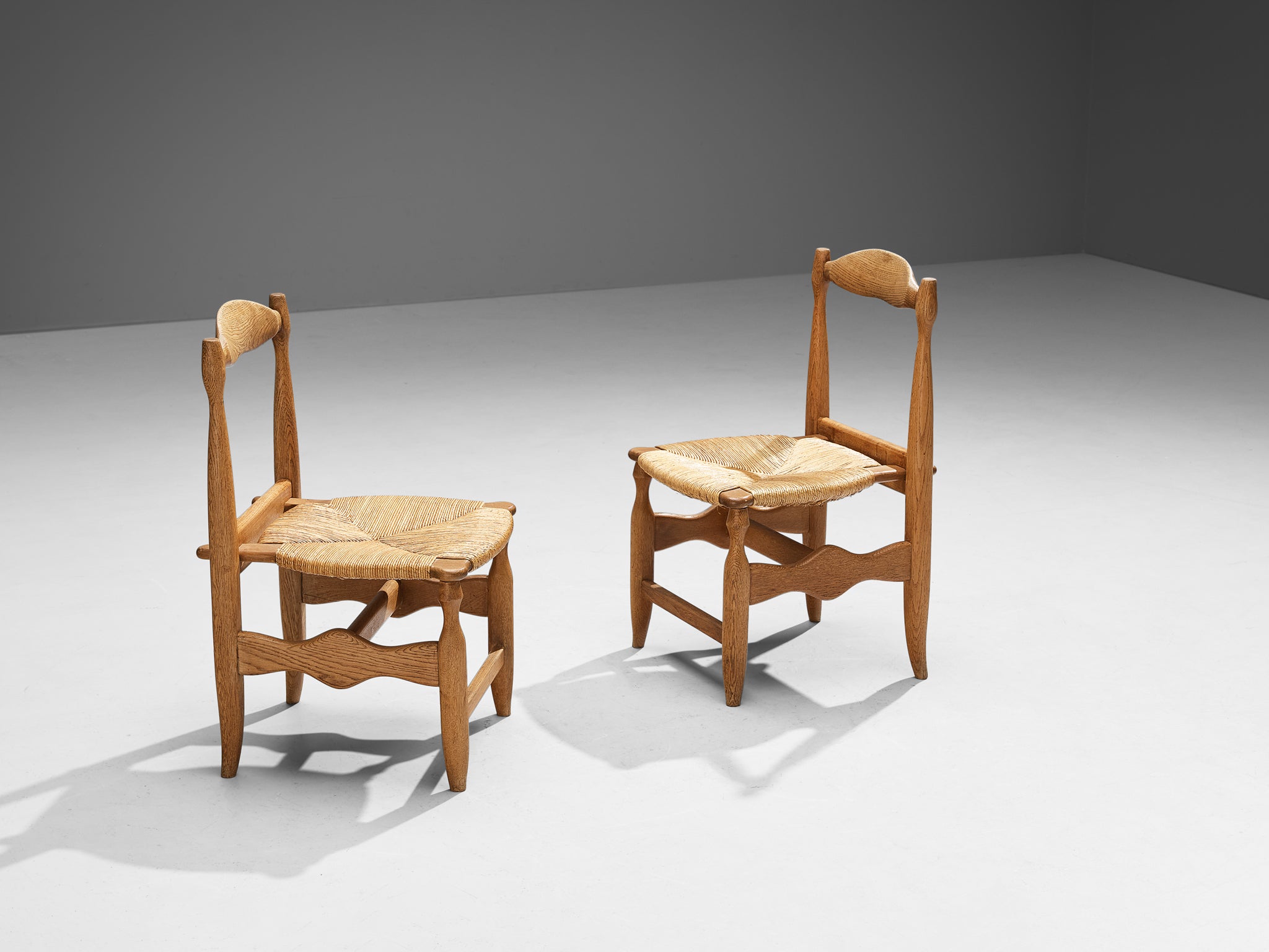 Guillerme & Chambron Set of Four 'Charlotte' Dining Chairs in Oak and Rush Seating Morentz