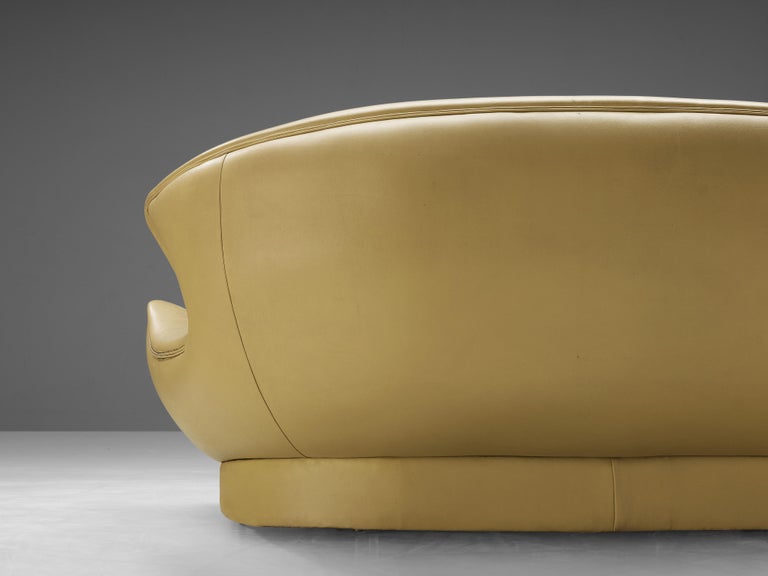 Curved Italian Sofa in Yellow Upholstery