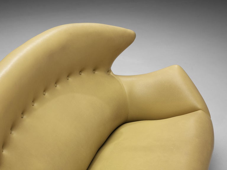 Curved Italian Sofa in Yellow Upholstery