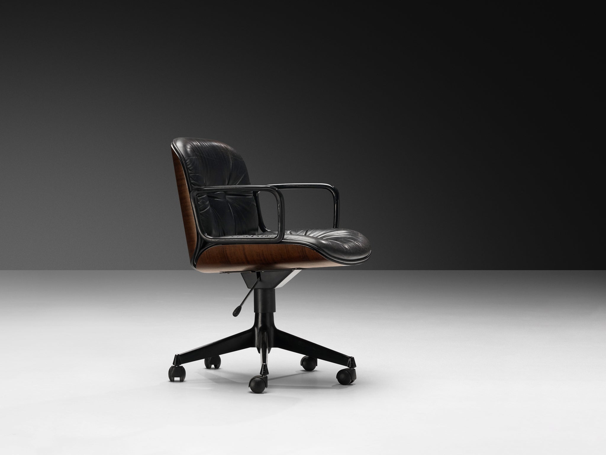 Ennio Fazioli for MIM Roma Swivel Desk Armchair in Black Leather