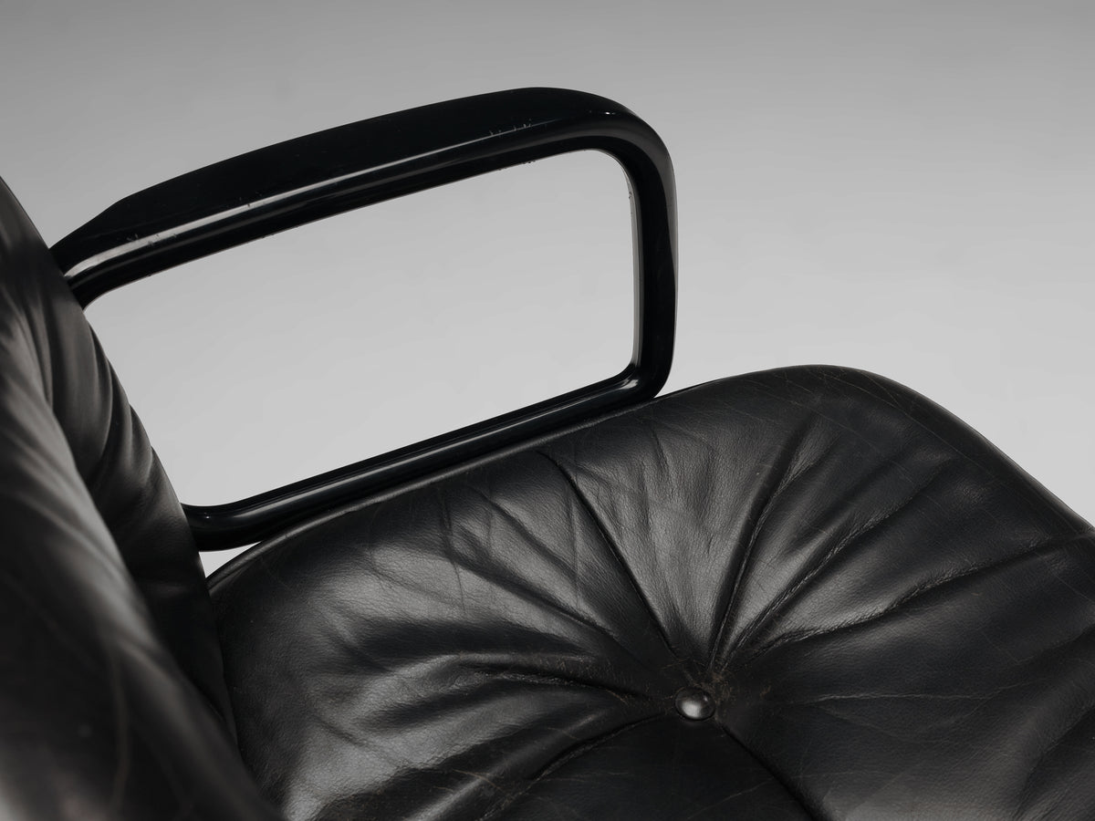 Ennio Fazioli for MIM Roma Swivel Desk Armchair in Black Leather Seating Morentz