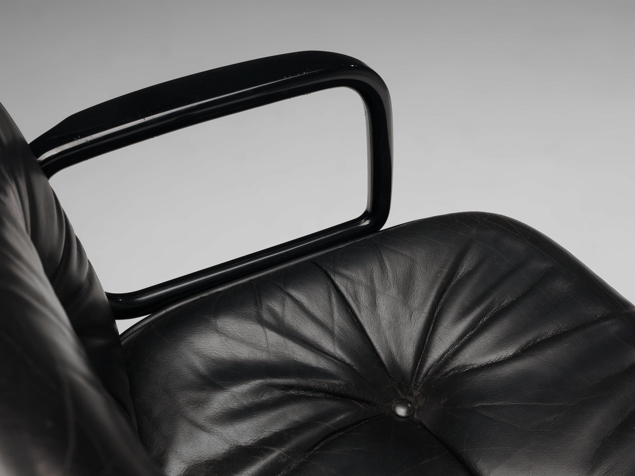 Ennio Fazioli for MIM Roma Swivel Desk Armchair in Black Leather