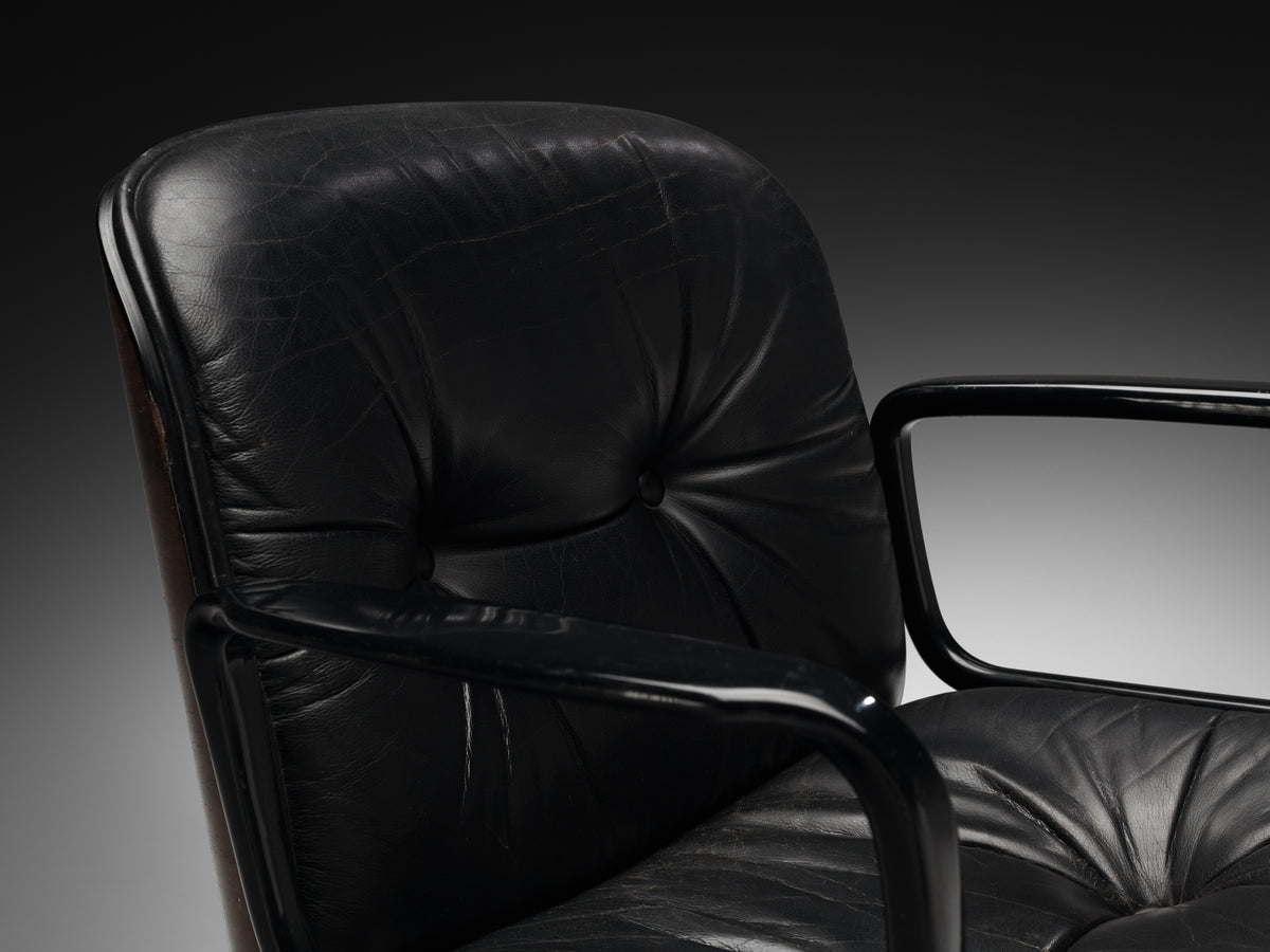 Ennio Fazioli for MIM Roma Swivel Desk Armchair in Black Leather Seating Morentz