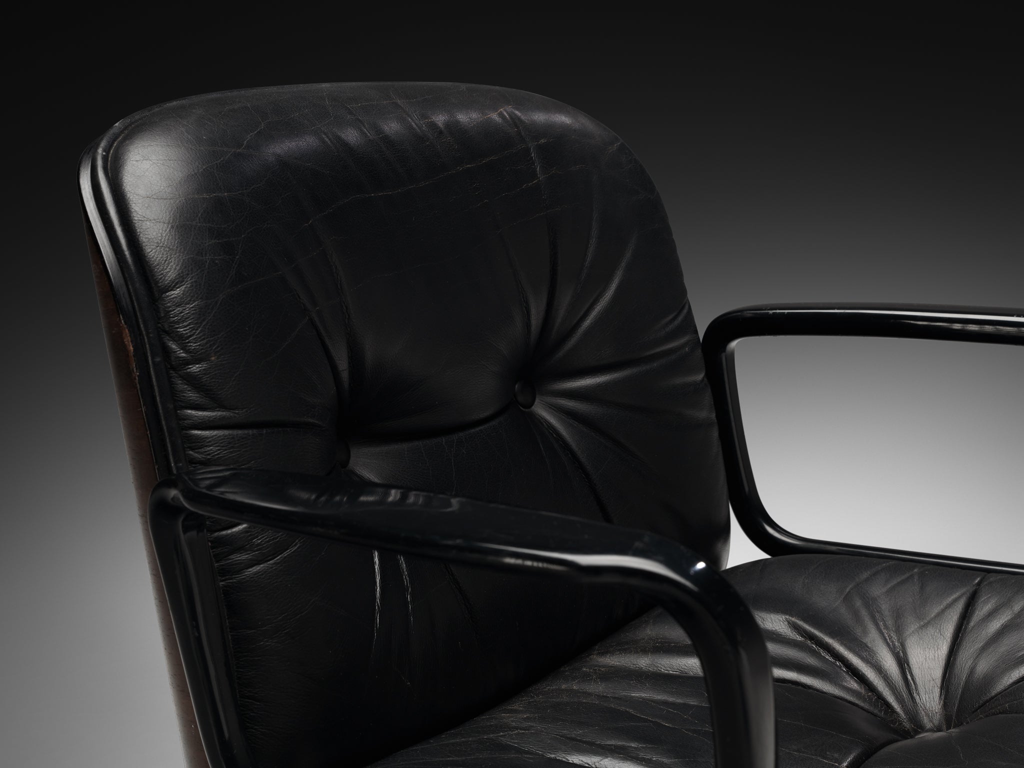 Ennio Fazioli for MIM Roma Swivel Desk Armchair in Black Leather