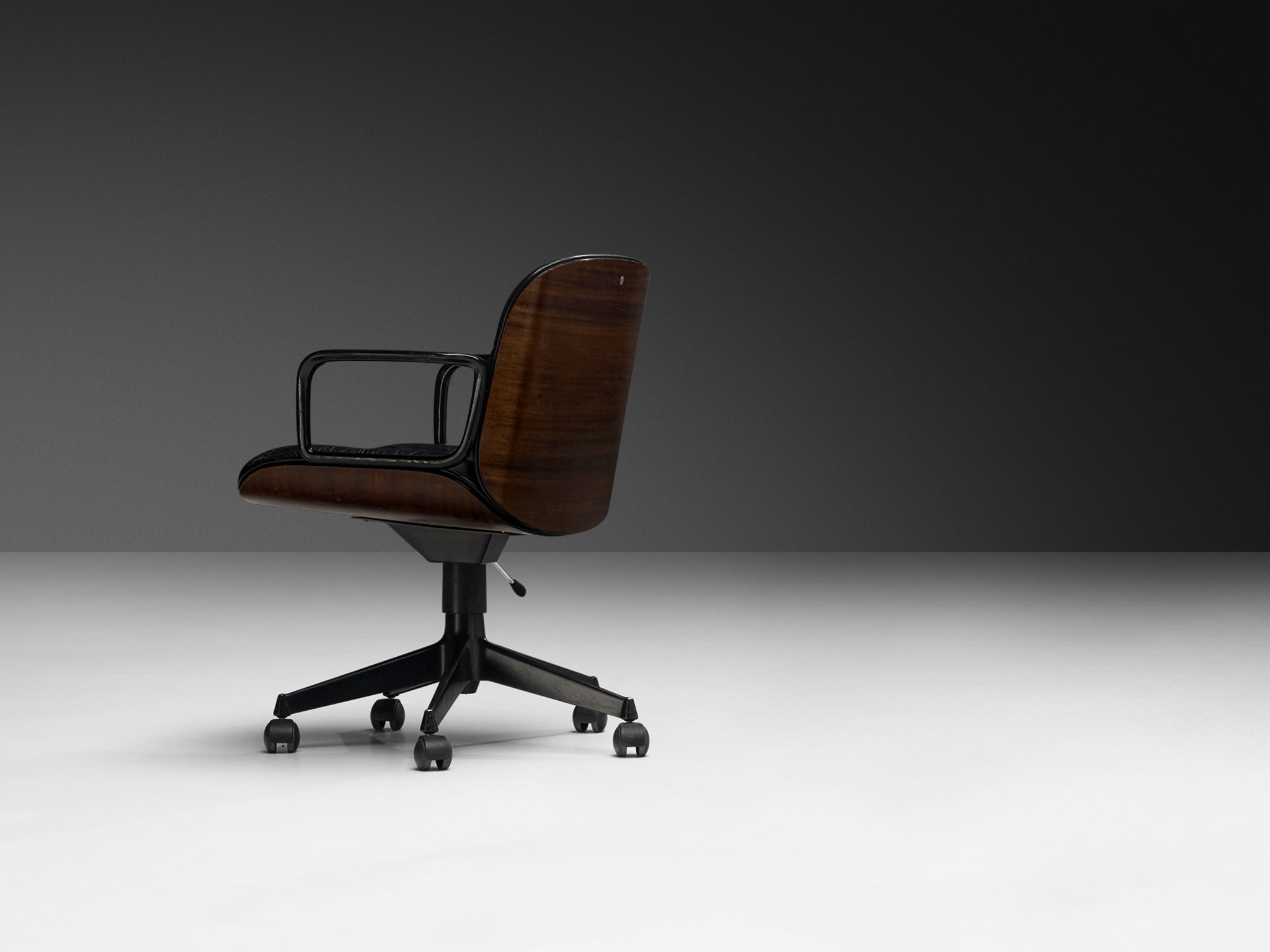 Ennio Fazioli for MIM Roma Swivel Desk Armchair in Black Leather